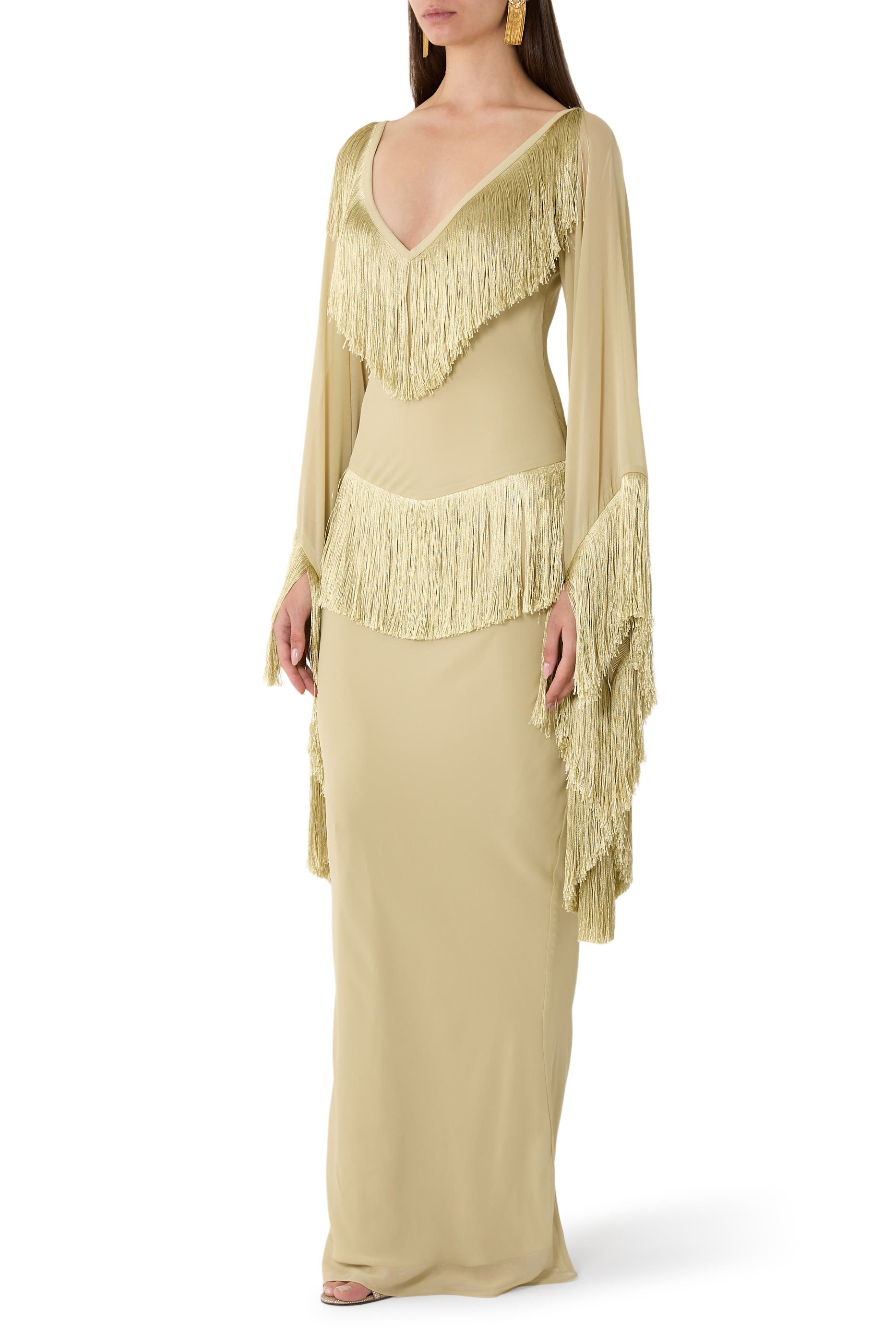 فستان طويل مرصع بكريستال 