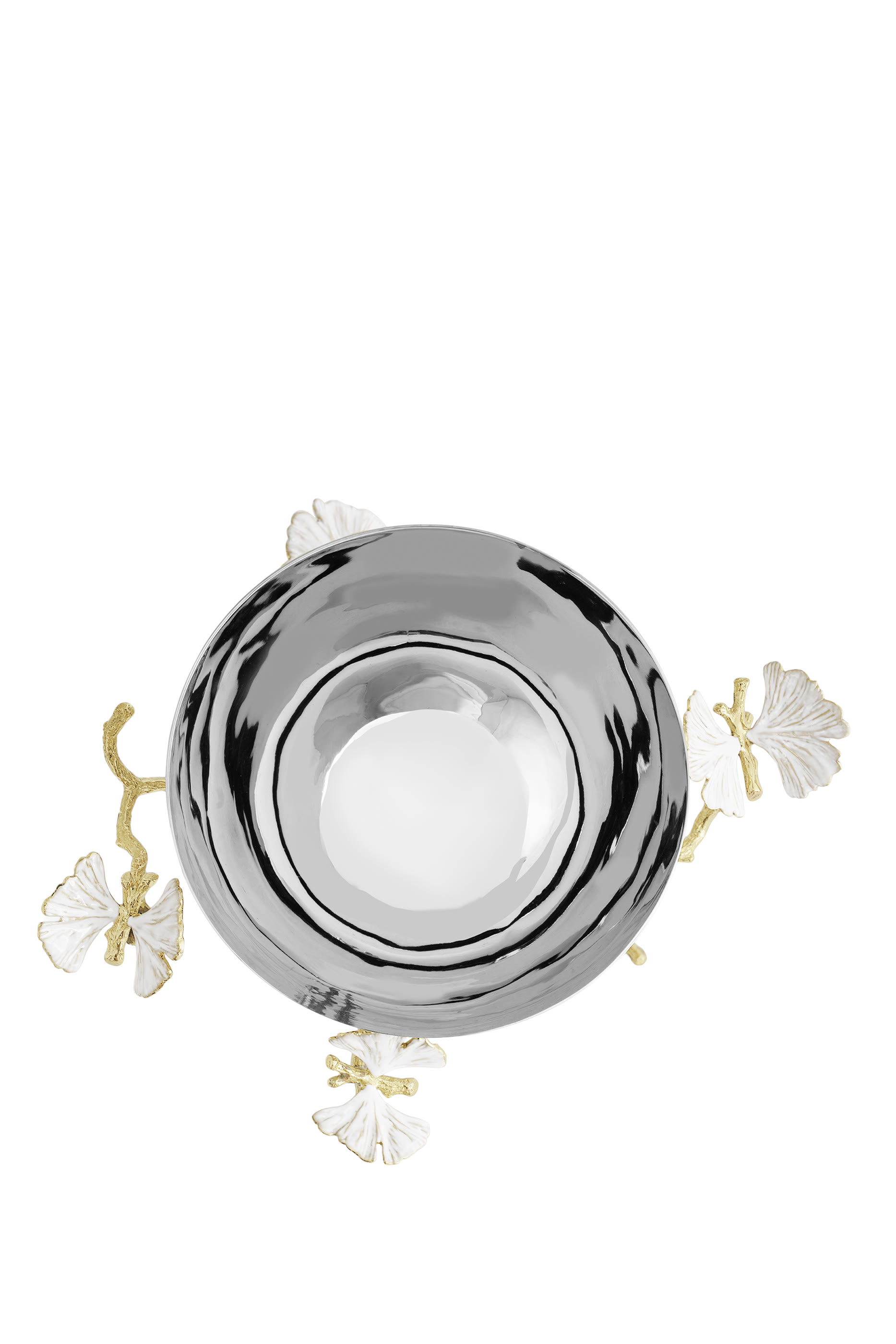 وعاء مكسرات بفراشات وأغصان جنكة بلون ذهبي