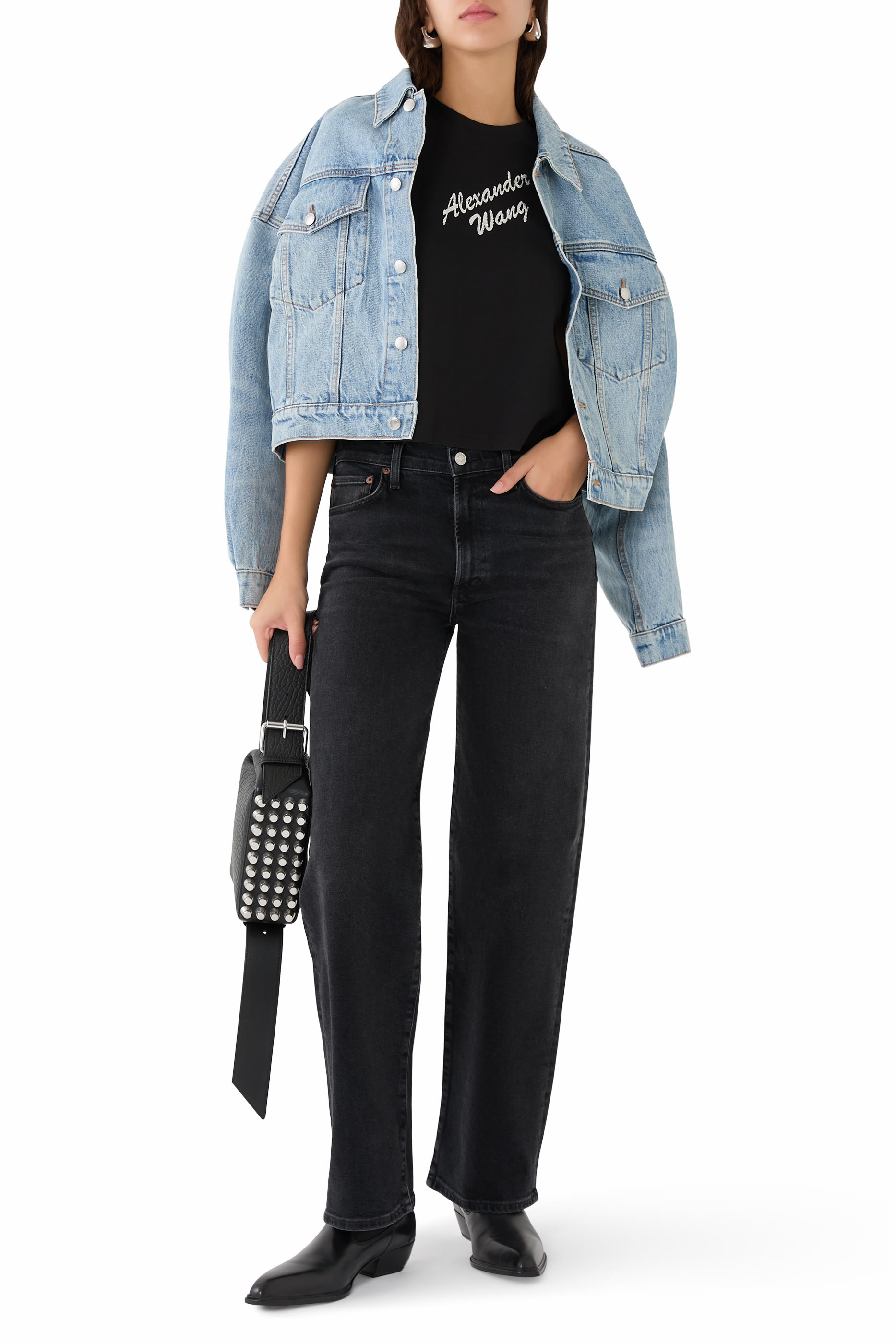 تيشيرت بشعار الماركة قماش مجعد