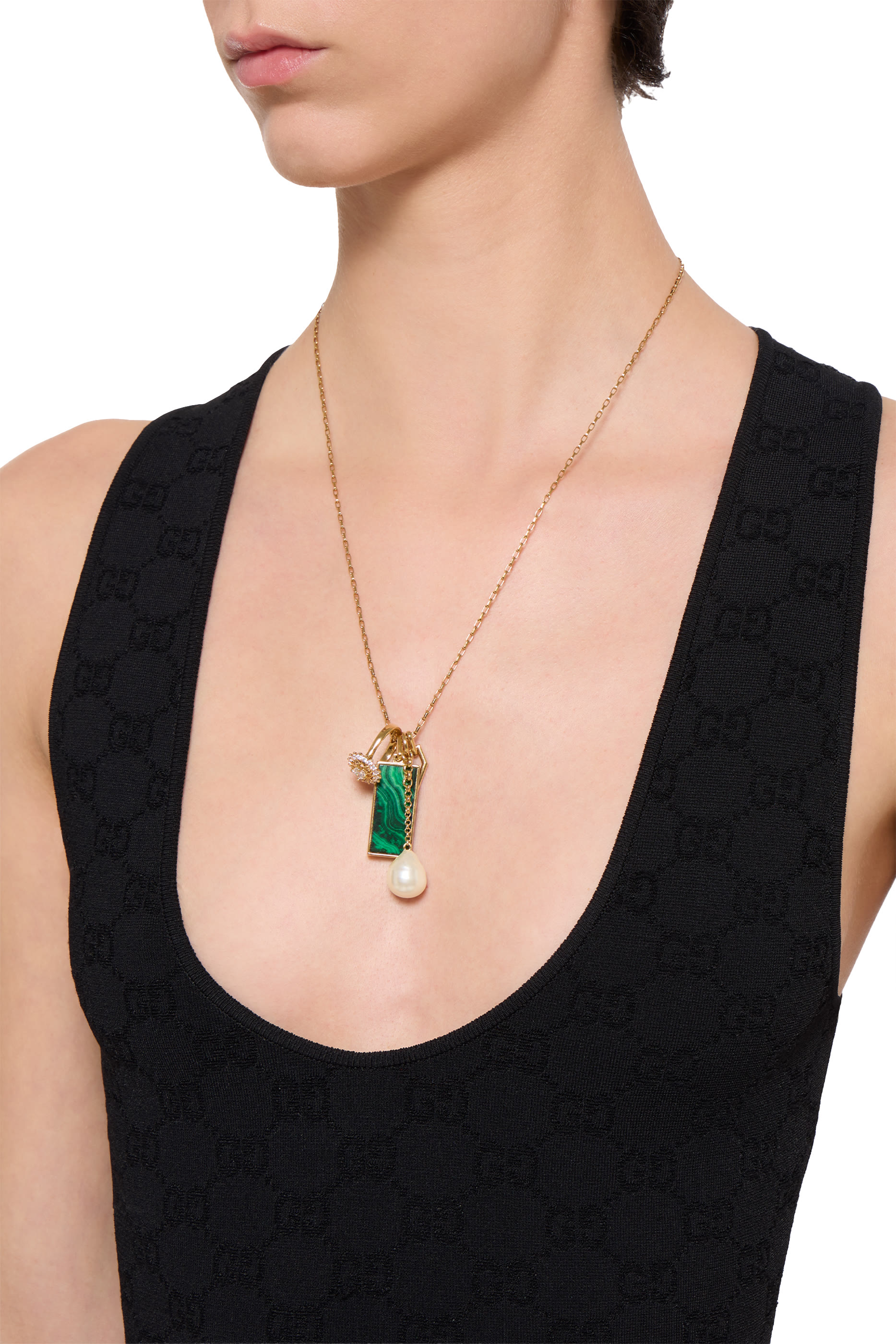 بلوزة بلا أكمام مطاطية بنقشة حرفي شعار الماركة جاكار