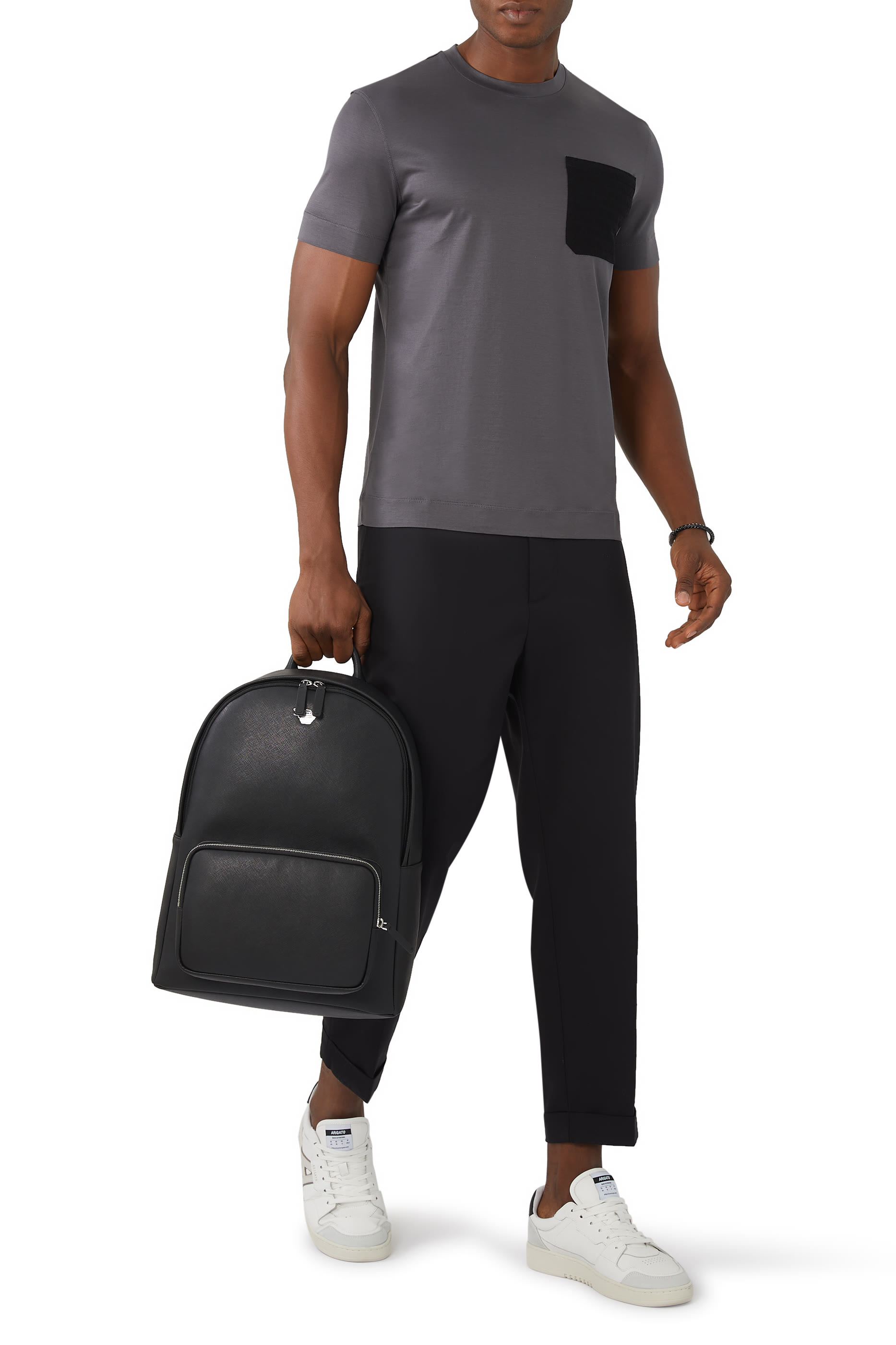 حقيبة ظهر جلد صناعي بحلية شعار الماركة