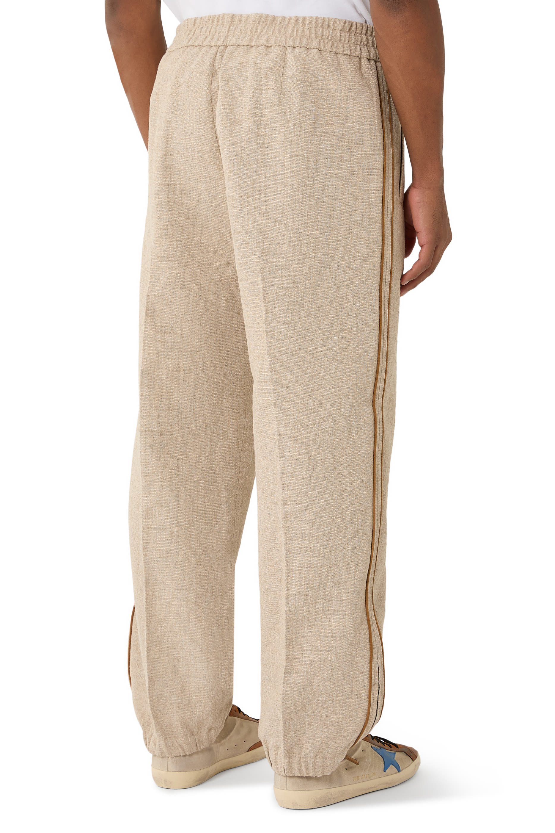 بنطال بقصة ساق مستقيمة قماش قنب بارز الملمس