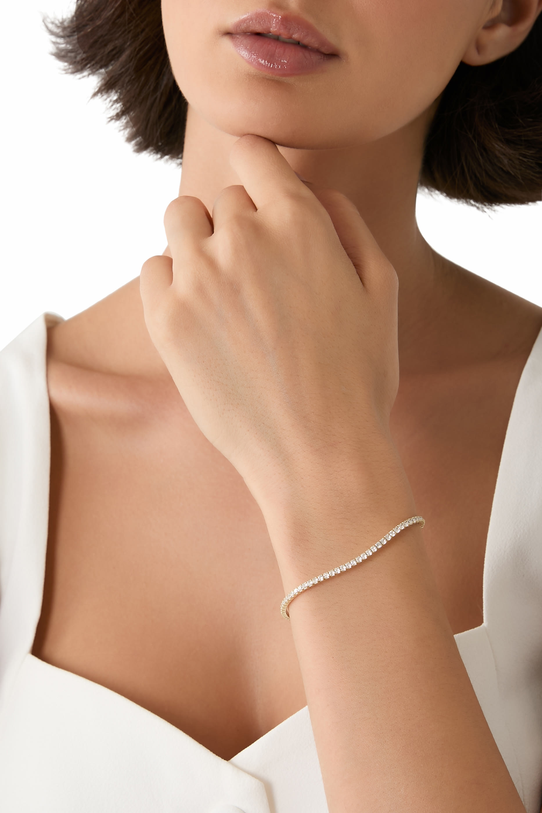 سوار تنس مزين بأحجار زركونيا مكعبة AAAA+، فضة إسترلينية مطلية بذهب عيار 14