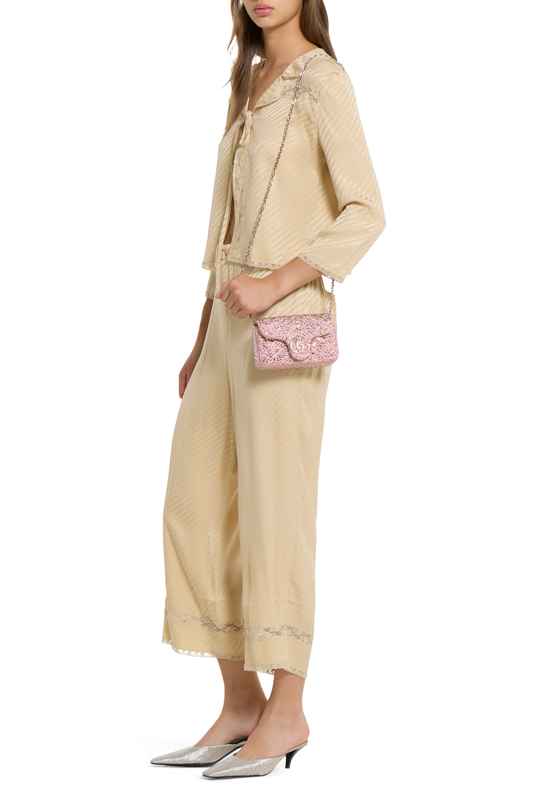 حقيبة كتف مارمونت صغيرة مرصعة بكريستال بشعار الماركة