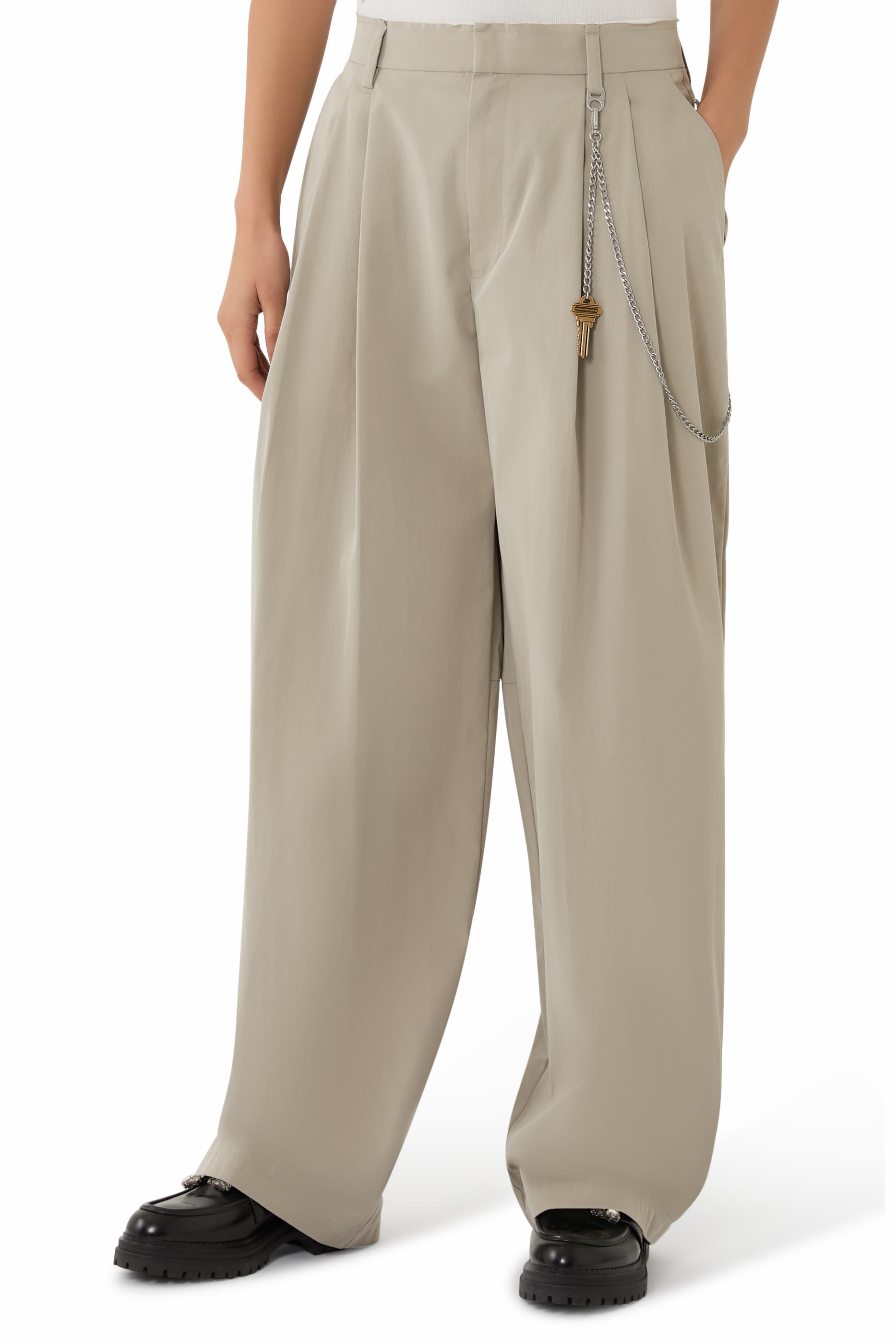 بنطال بقصة فضفاضة مزيج قطن