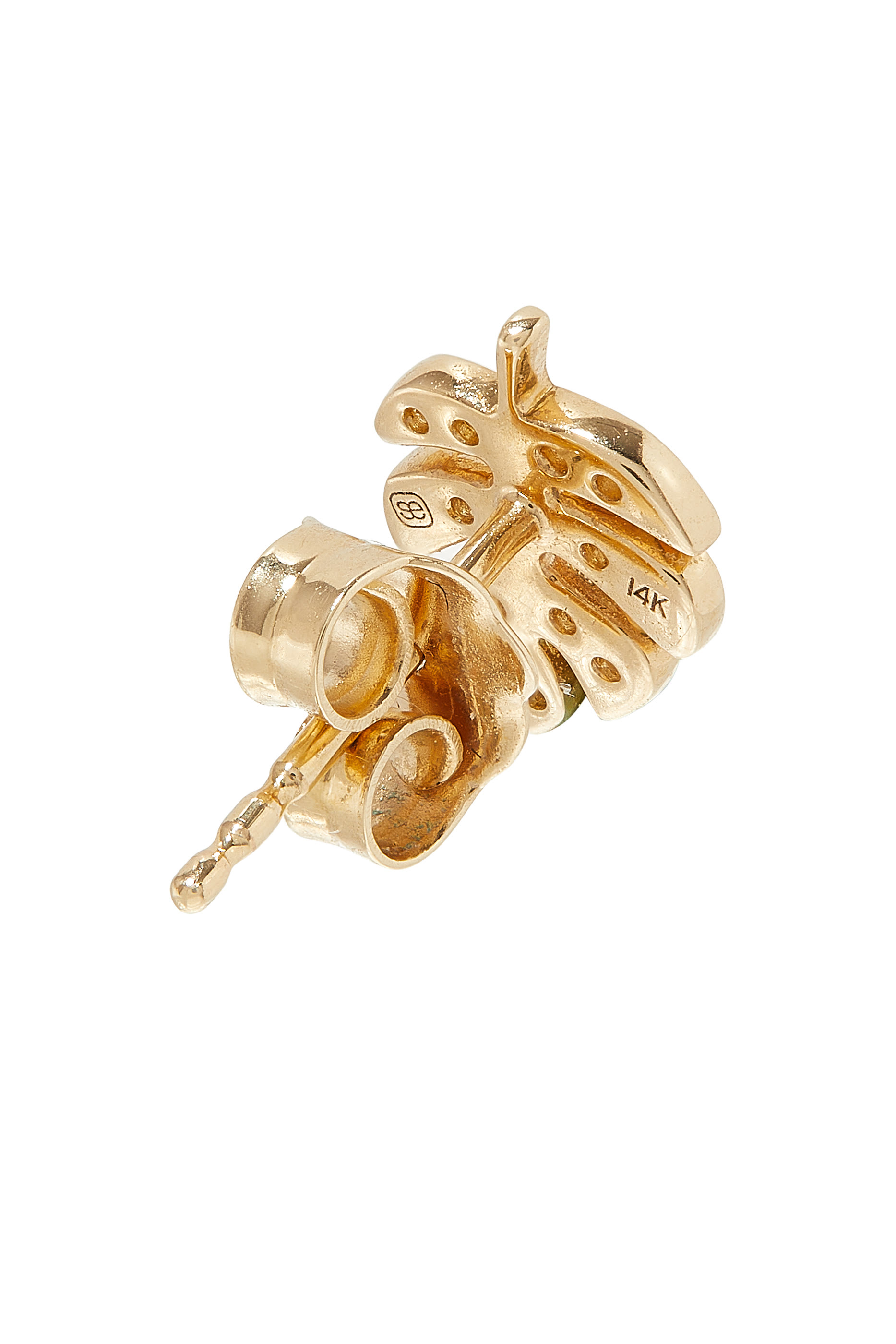 أقراط بتصميم ورقة مونيستيرا صغيرة مرصعة بالماس، ذهب أصفر عيار 14