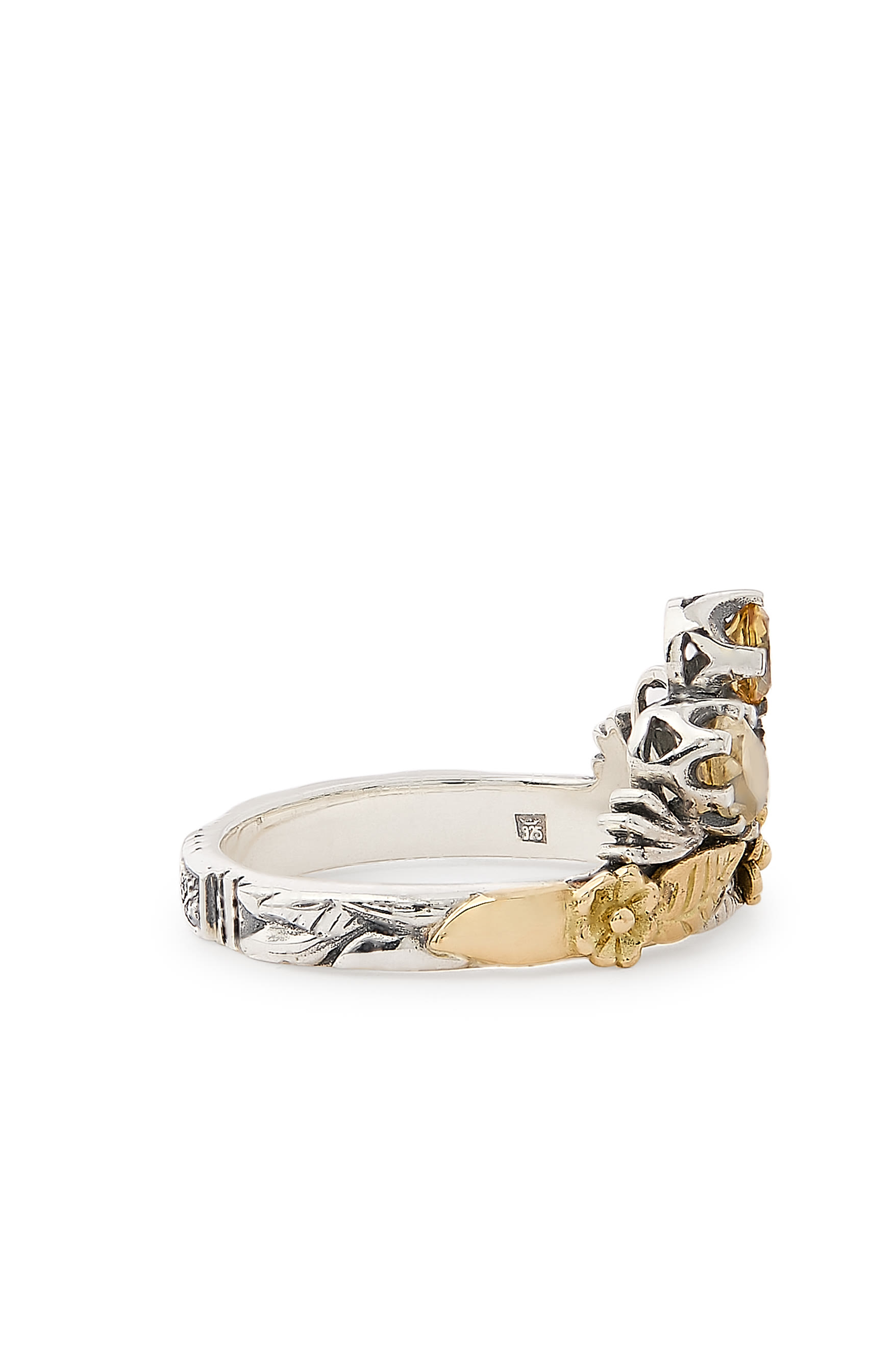 Stone Floral Ring, 18K Yellow Gold with Sterling Silver & Citrine