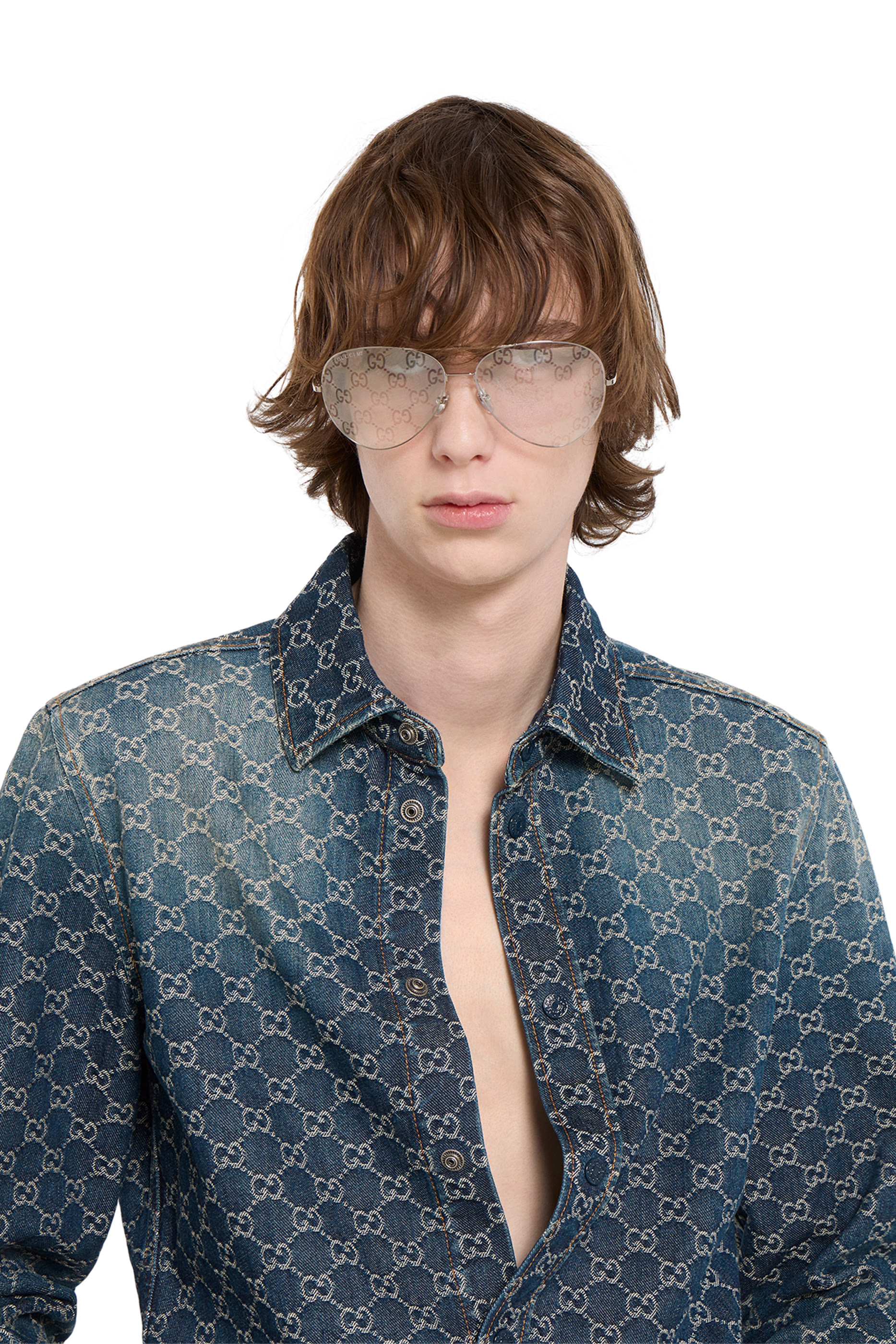 قميص قطن دنيم جاكار بشعار الماركة