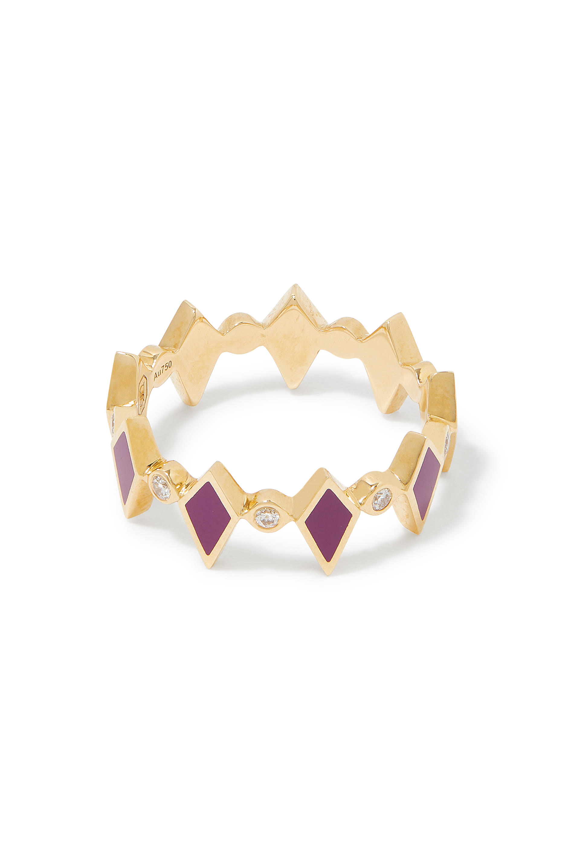 خاتم بتصميم موزايك مرصع بالماس ومزين بمينا، طهب أصفر عيار 18