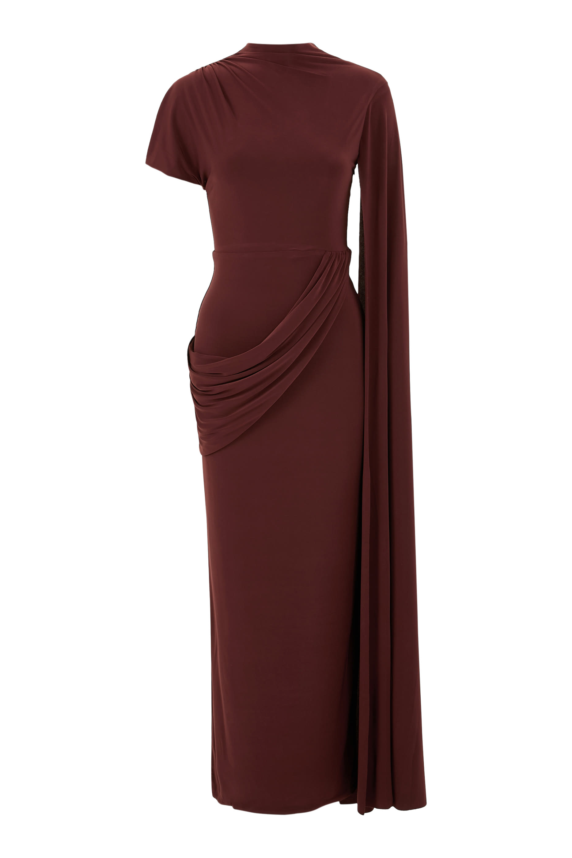 فستان تروبيك طويل بياقة عالية وكم كاب طويل