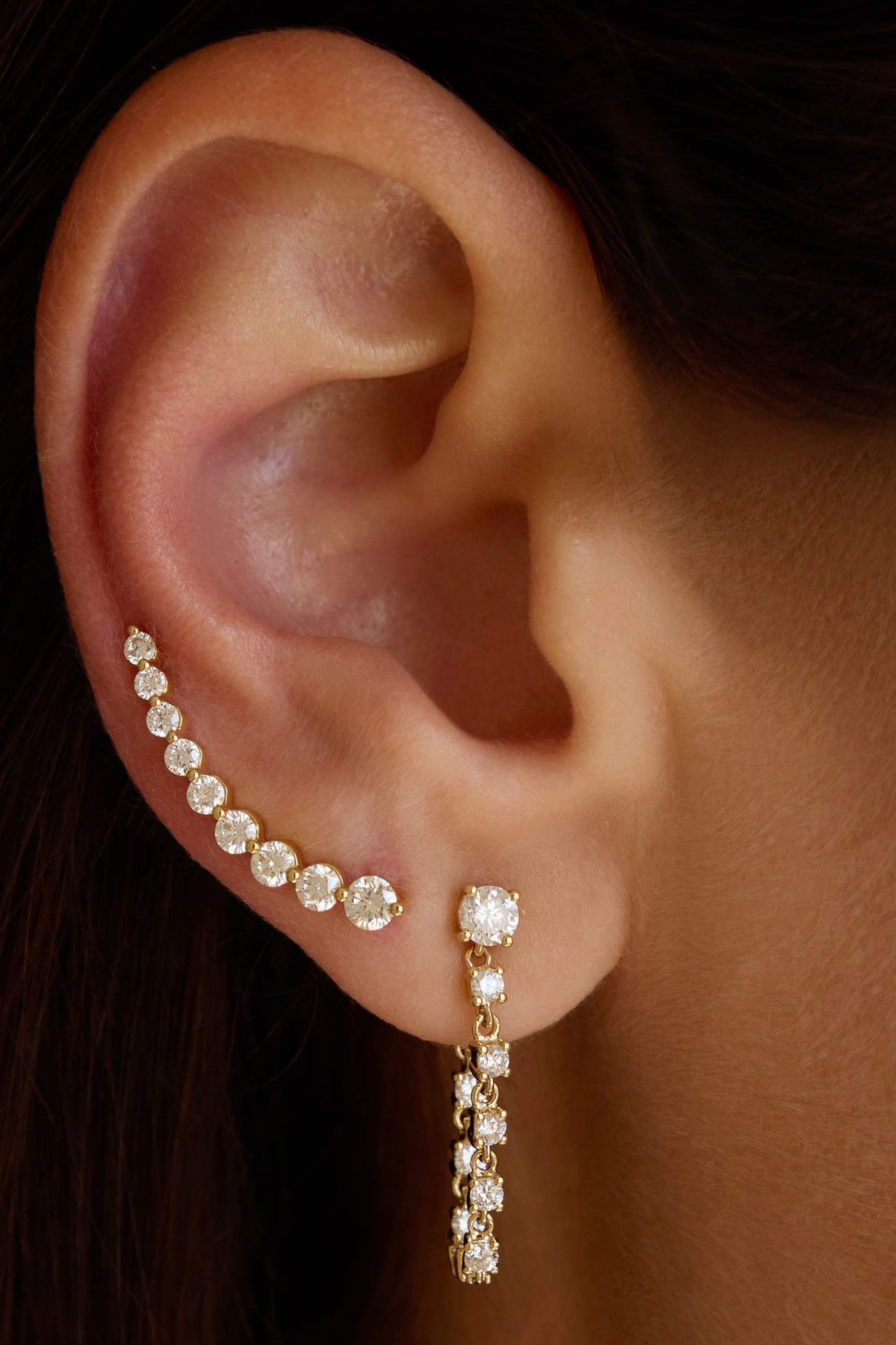 أقراط بتصميم حلزوني مرصعة بماس، ذهب أصفر عيار 18