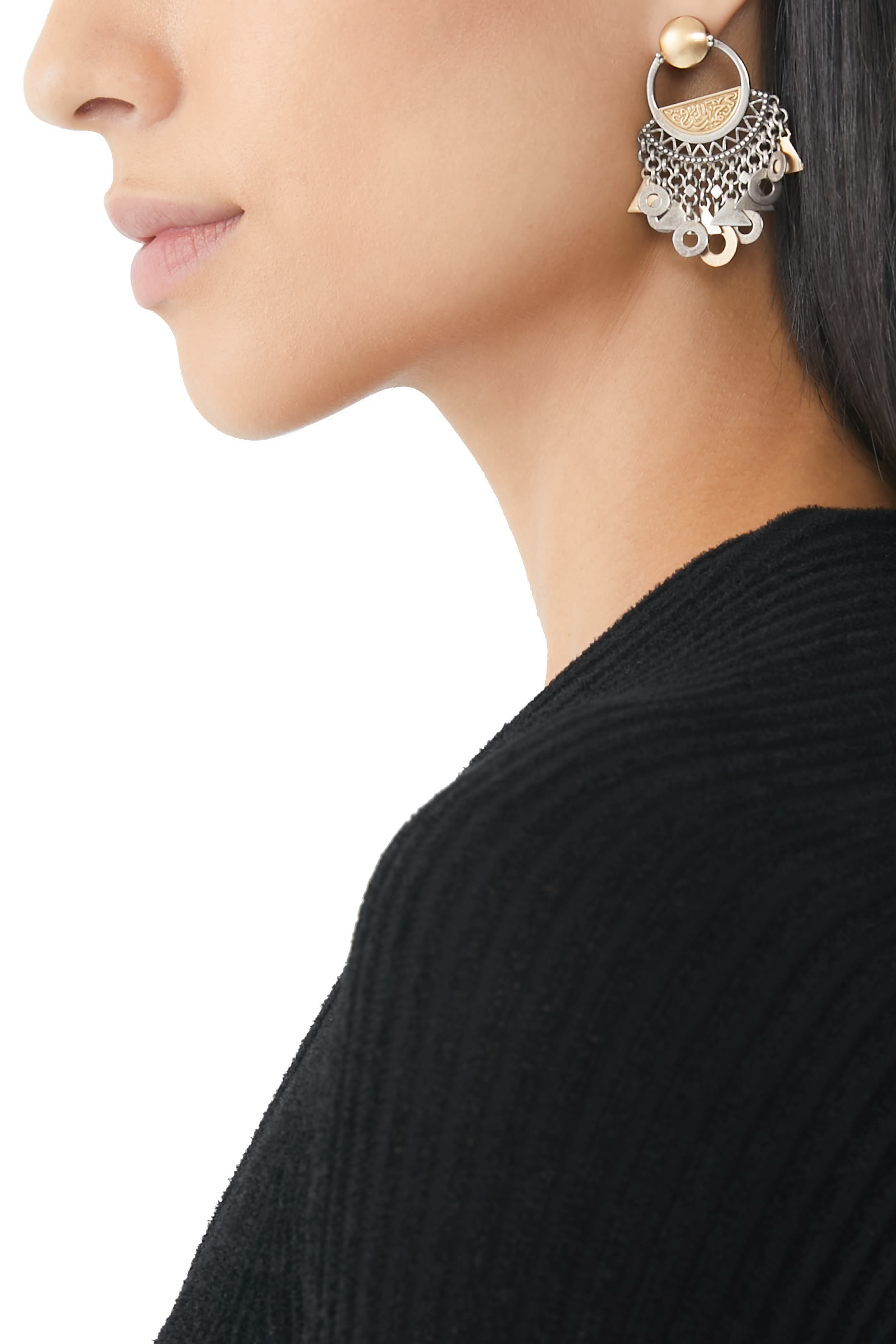 أقراط ستيتمنت مزينة بخط عربي ذهب أصفر عيار 18 وفضة إسترلينية