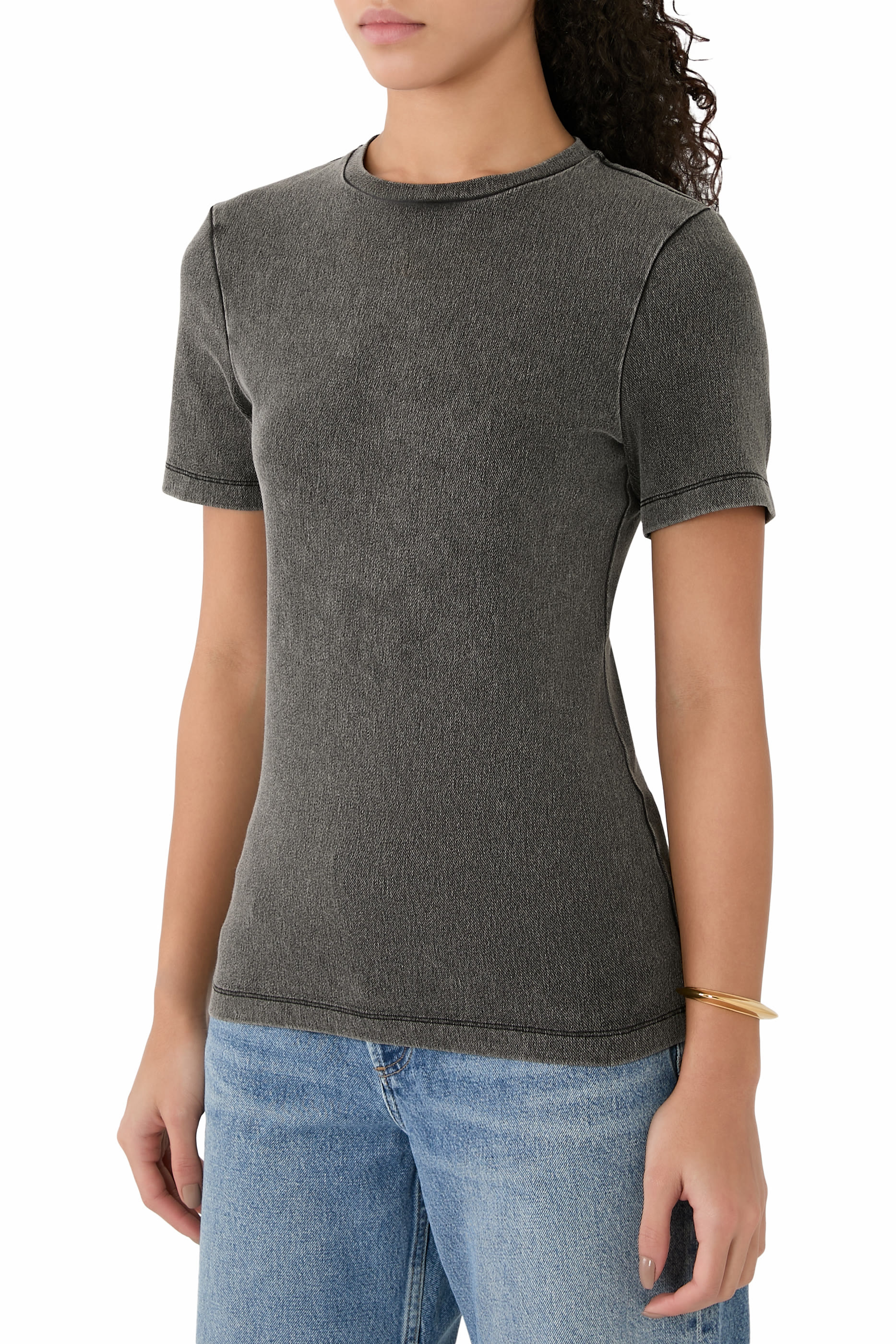 تيشيرت بقصة ضيقة دنيم مطاطي