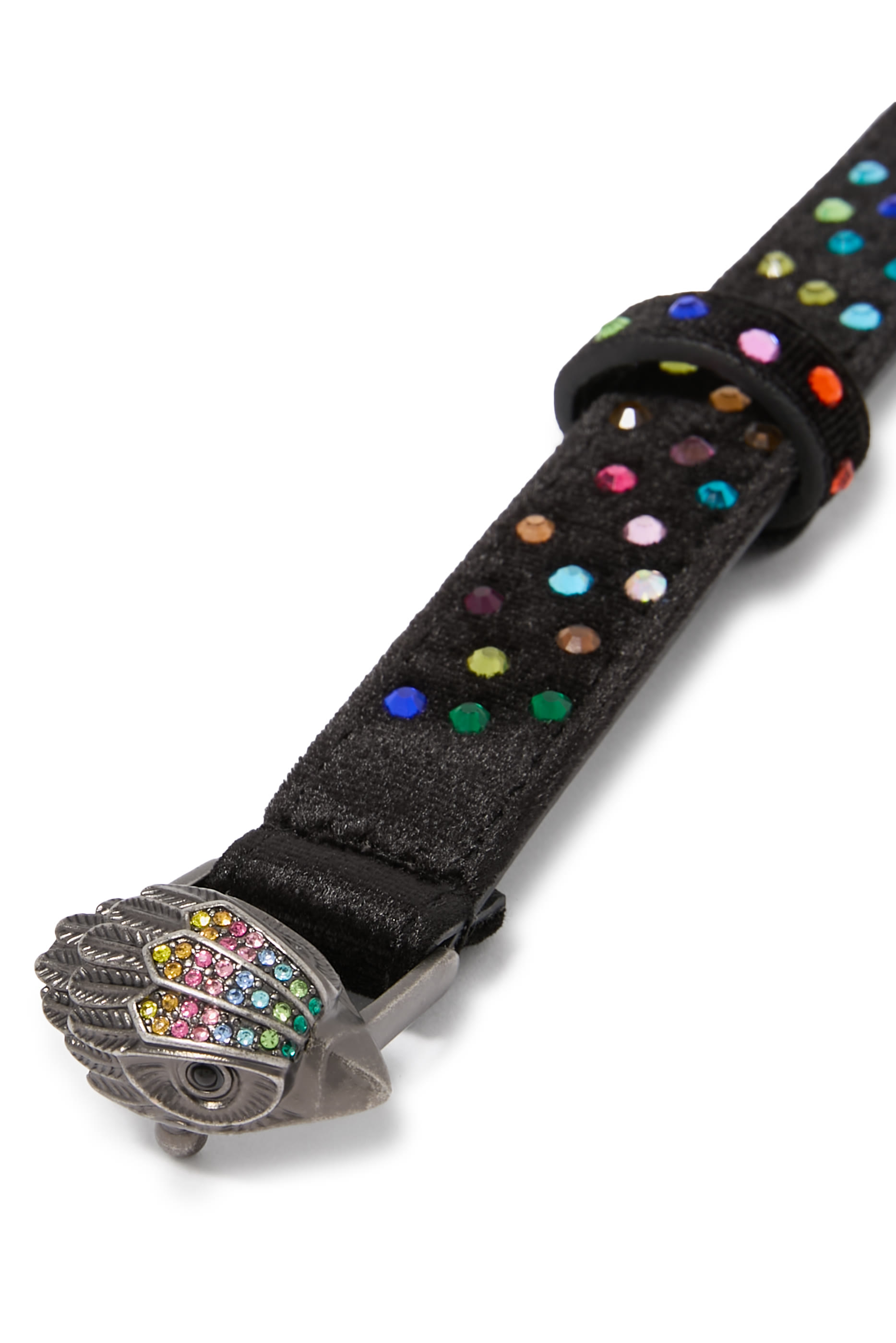 حزام مزين بحلية شعار الماركة مرصع بكريستال مخمل