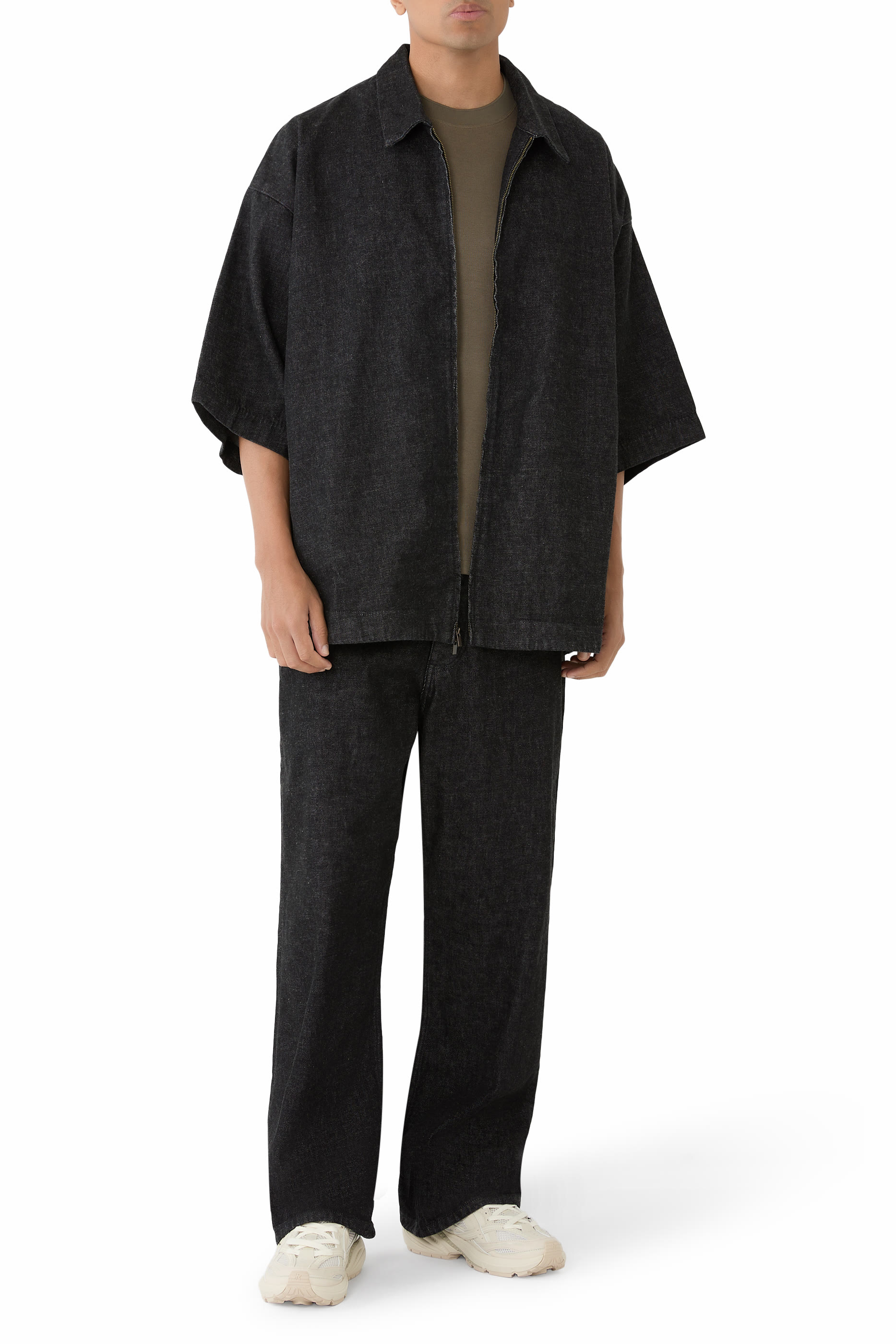 قميص عمال بسحّاب كامل دينم