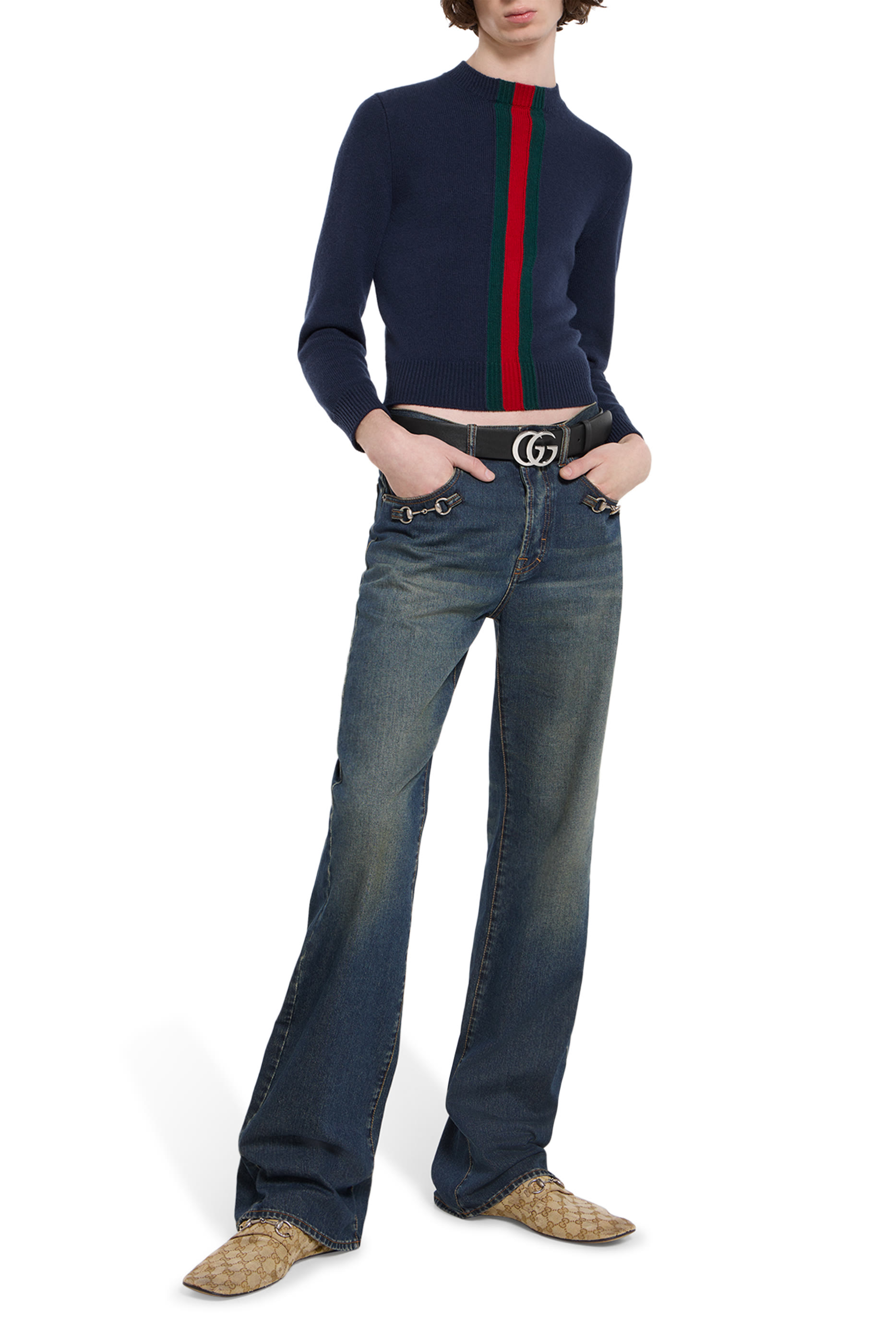 بنطال بحلية لجام الحصان دنيم