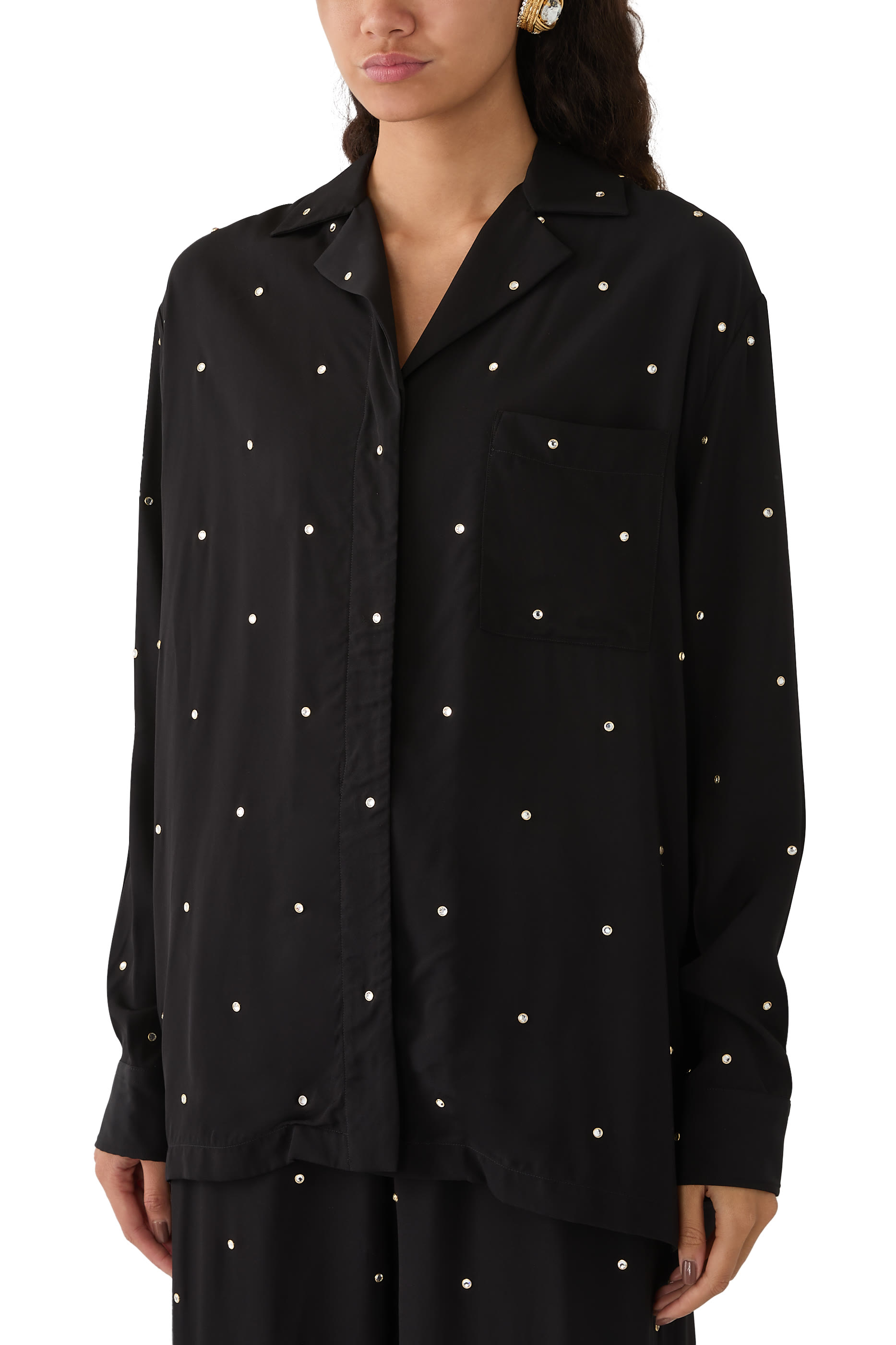 قميص بقصة فضفاضة مزين بالكريستال