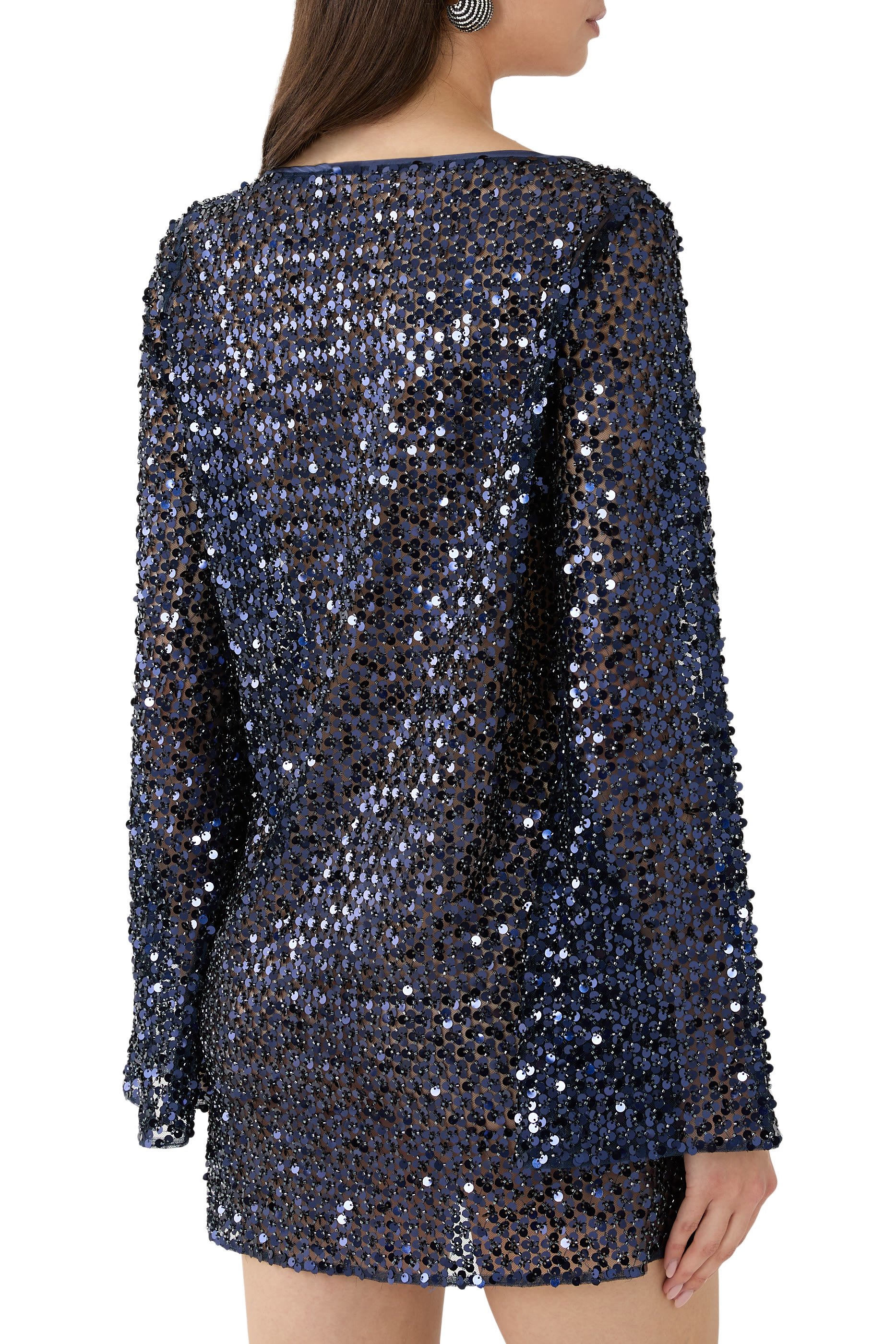 فستان إيفرلي قصير بأكمام طويلة 