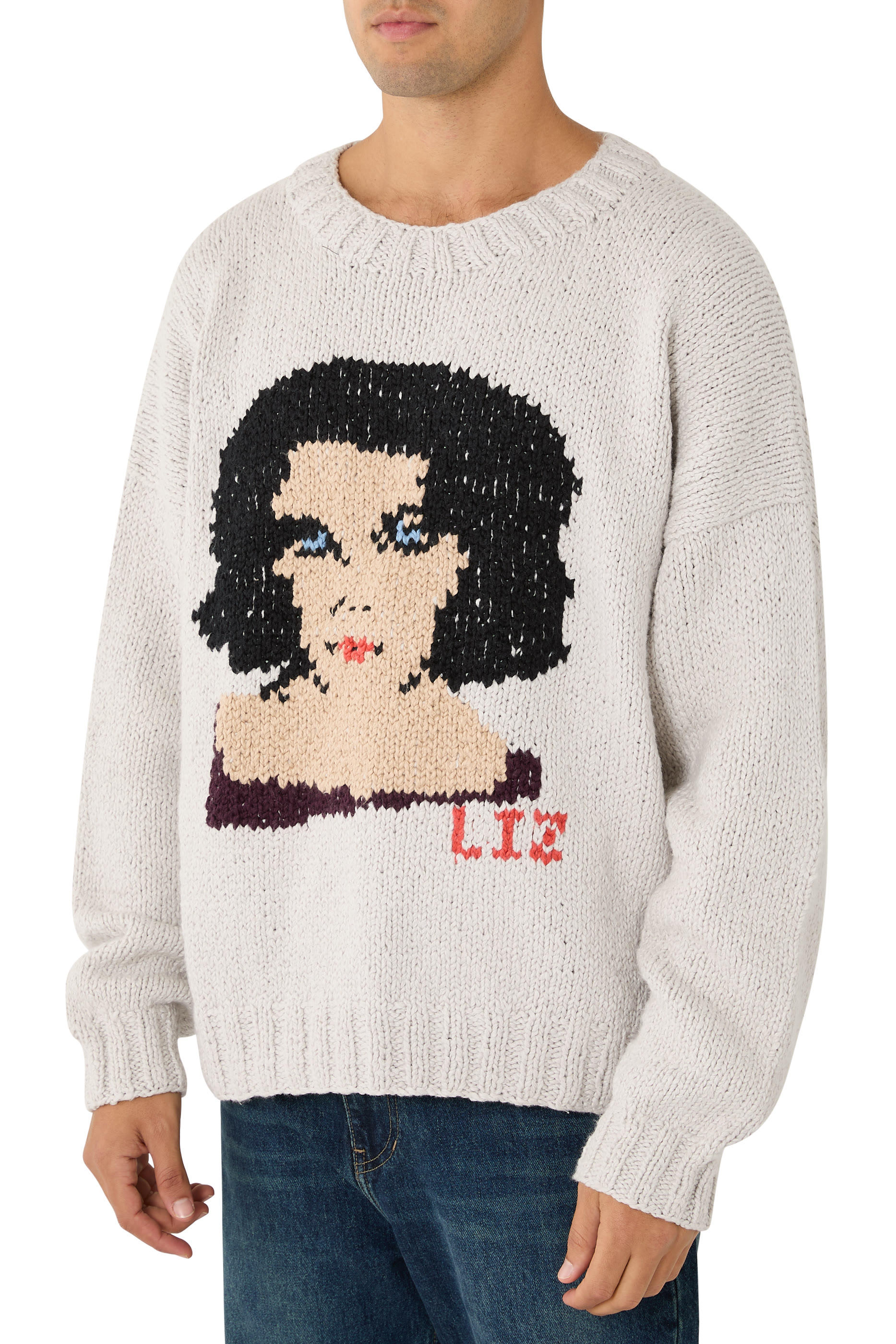 كنزة منسوجة يدويا بنقشة ليز