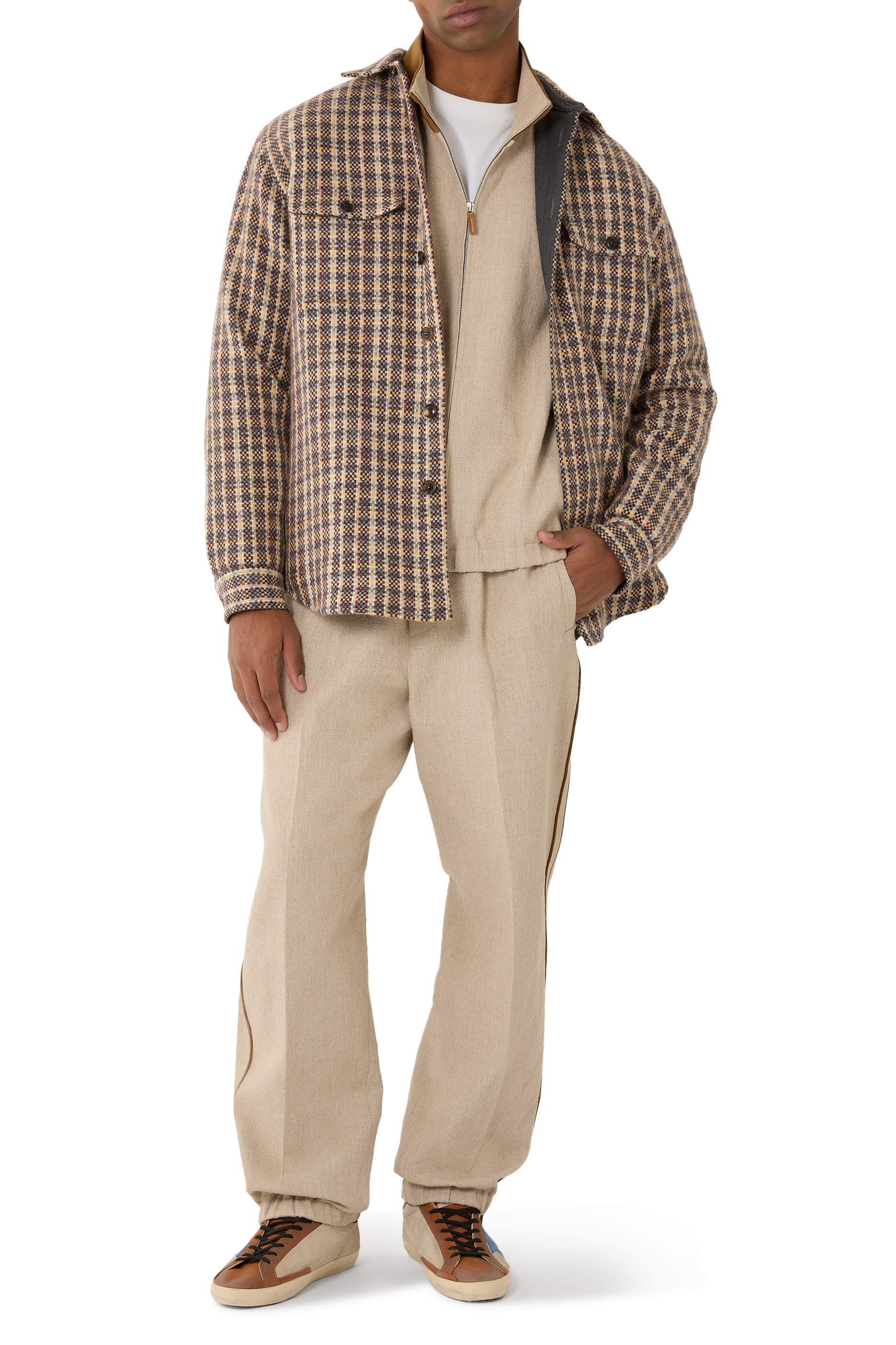 بنطال بقصة ساق مستقيمة قماش قنب بارز الملمس