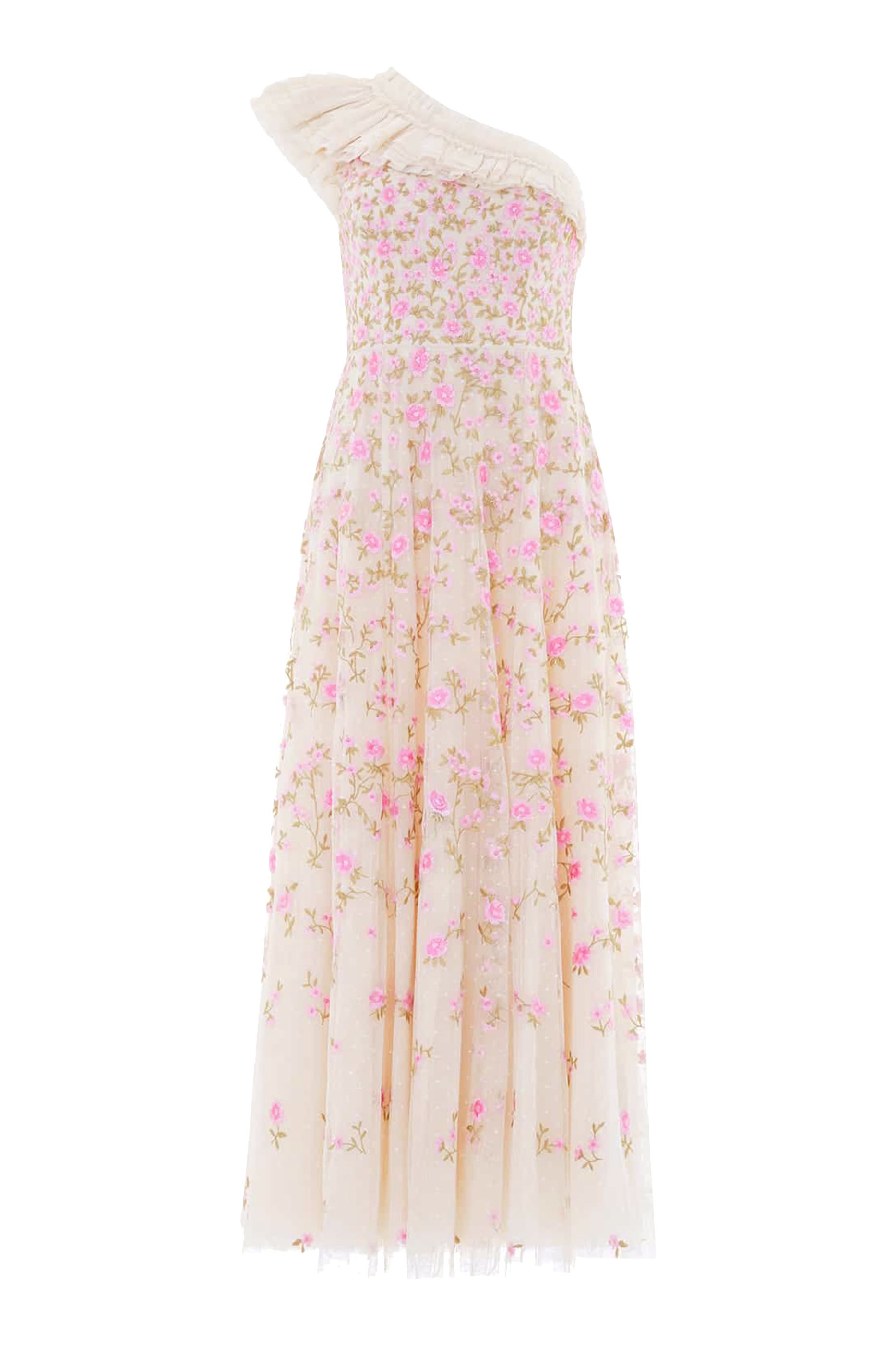 فستان سهرة ليا ديتسي بطول الكاحل وكتف مكشوف null