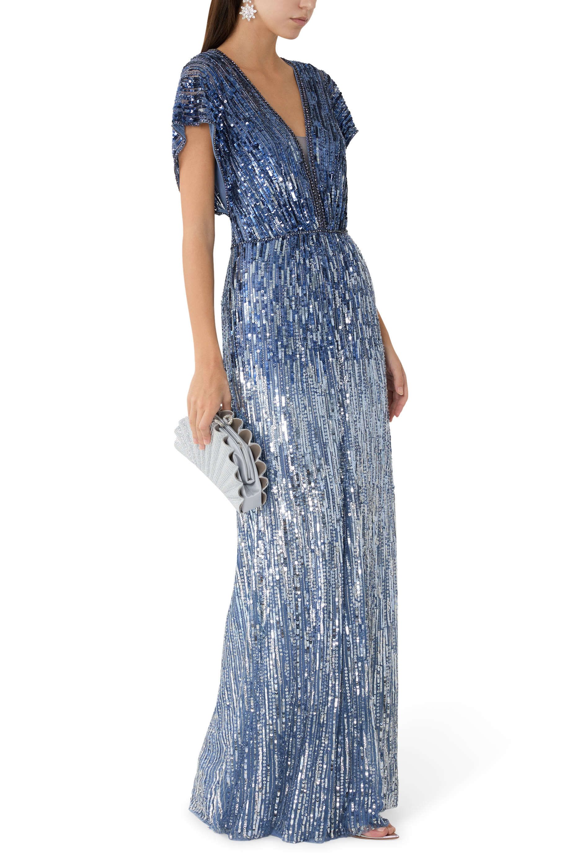 فستان سهرة داسك بياقة V