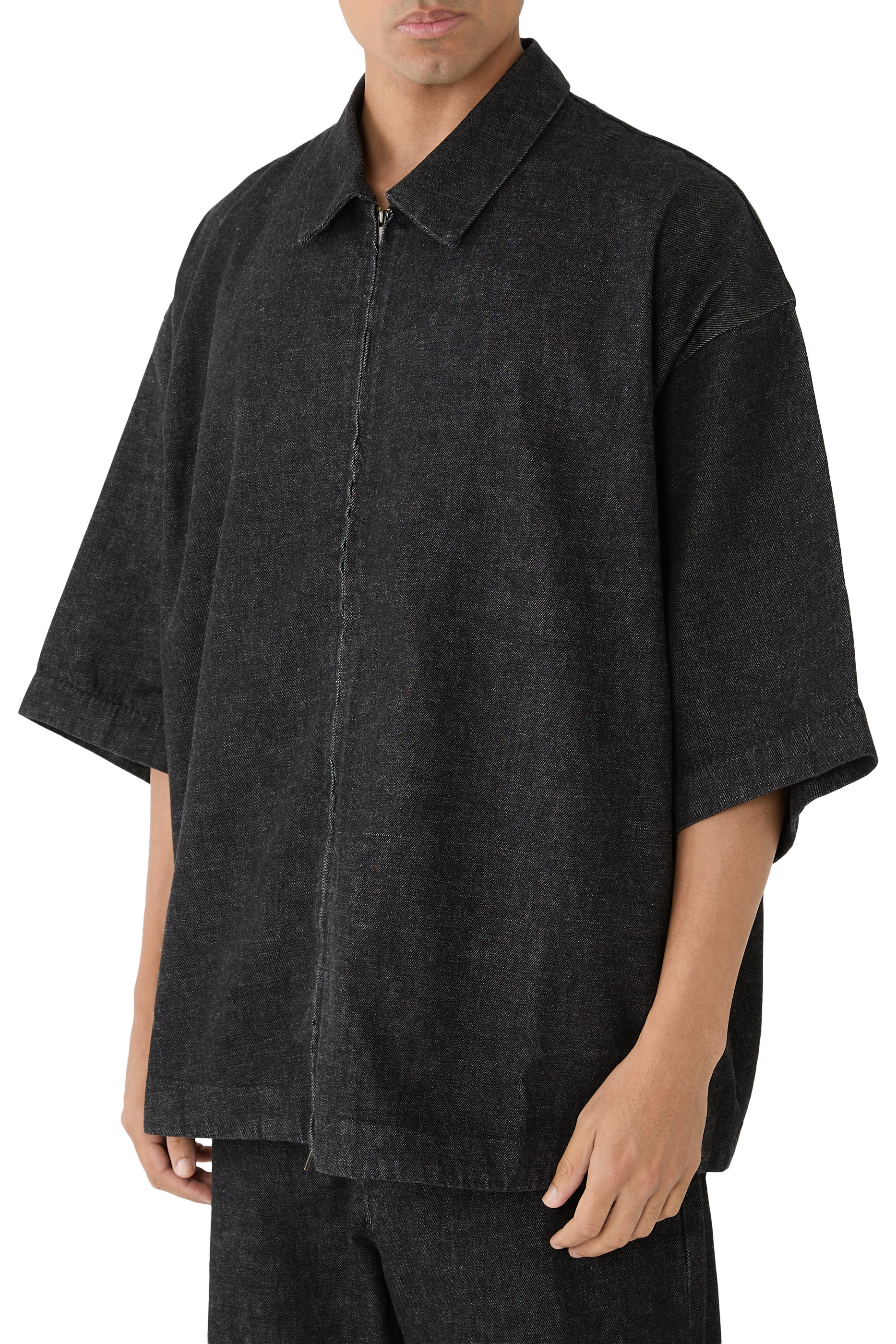 قميص عمال بسحّاب كامل دينم