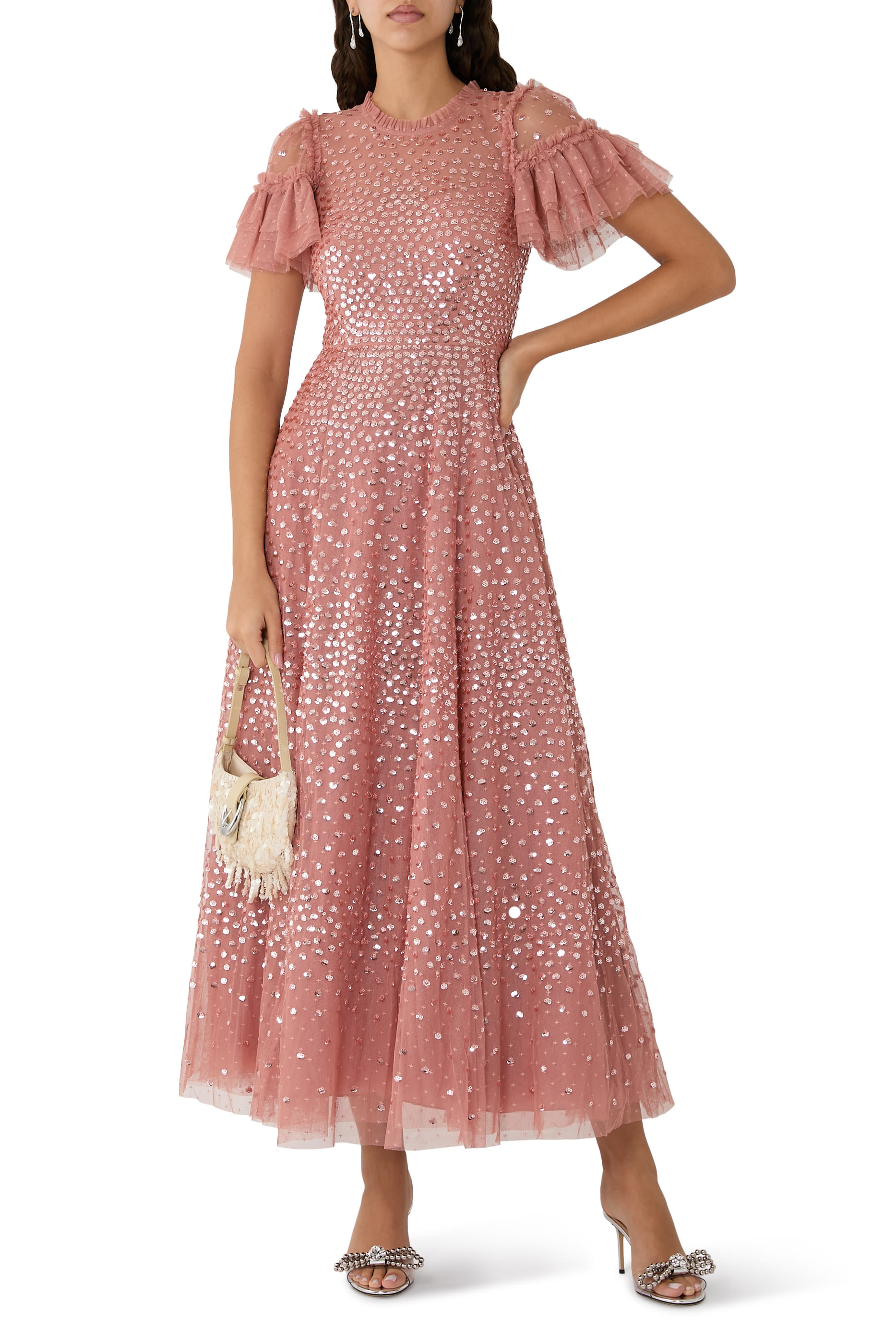 فستان سهرة ايفريت بلوم بطول الكاحل وكتف مكشوف null