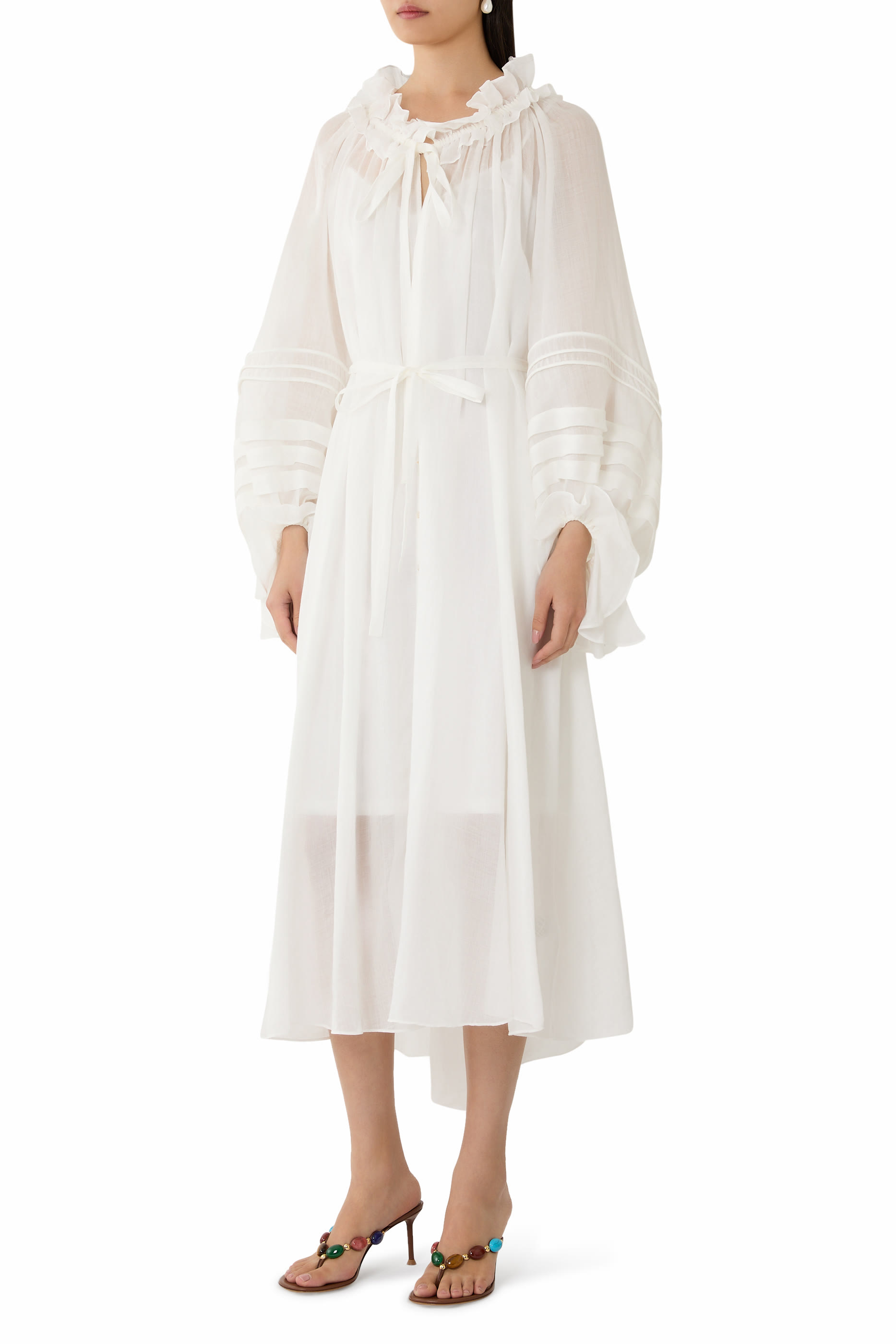 فستان ربيلين بأكمام منفوخة وأربطة