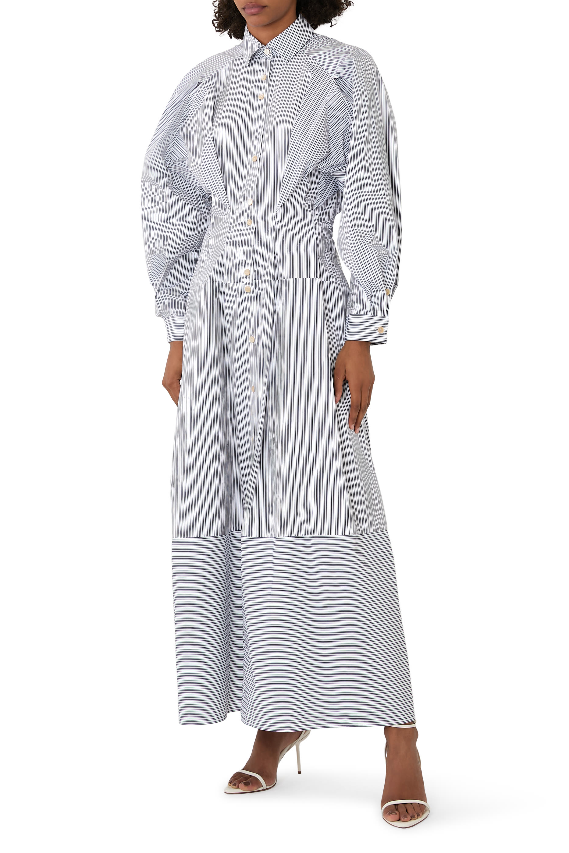 فستان فيسيل مخطط متوسط الطول