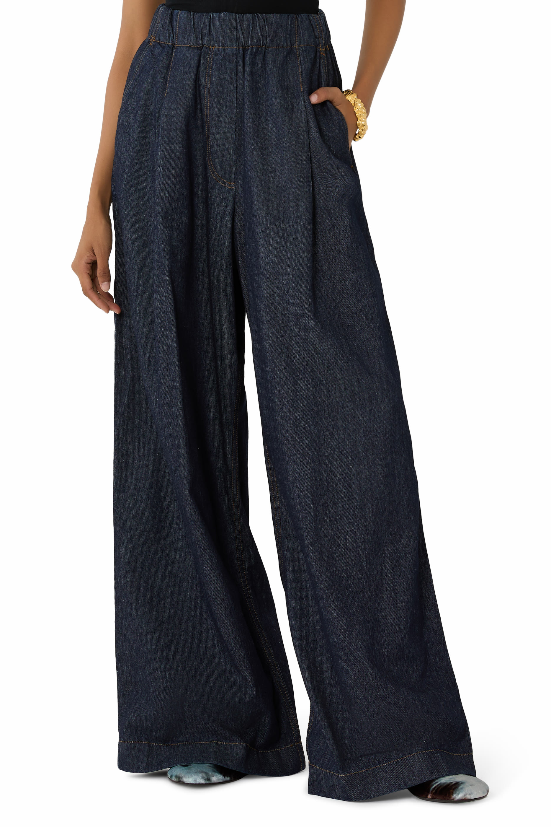 Wide-Leg Denim Trousers