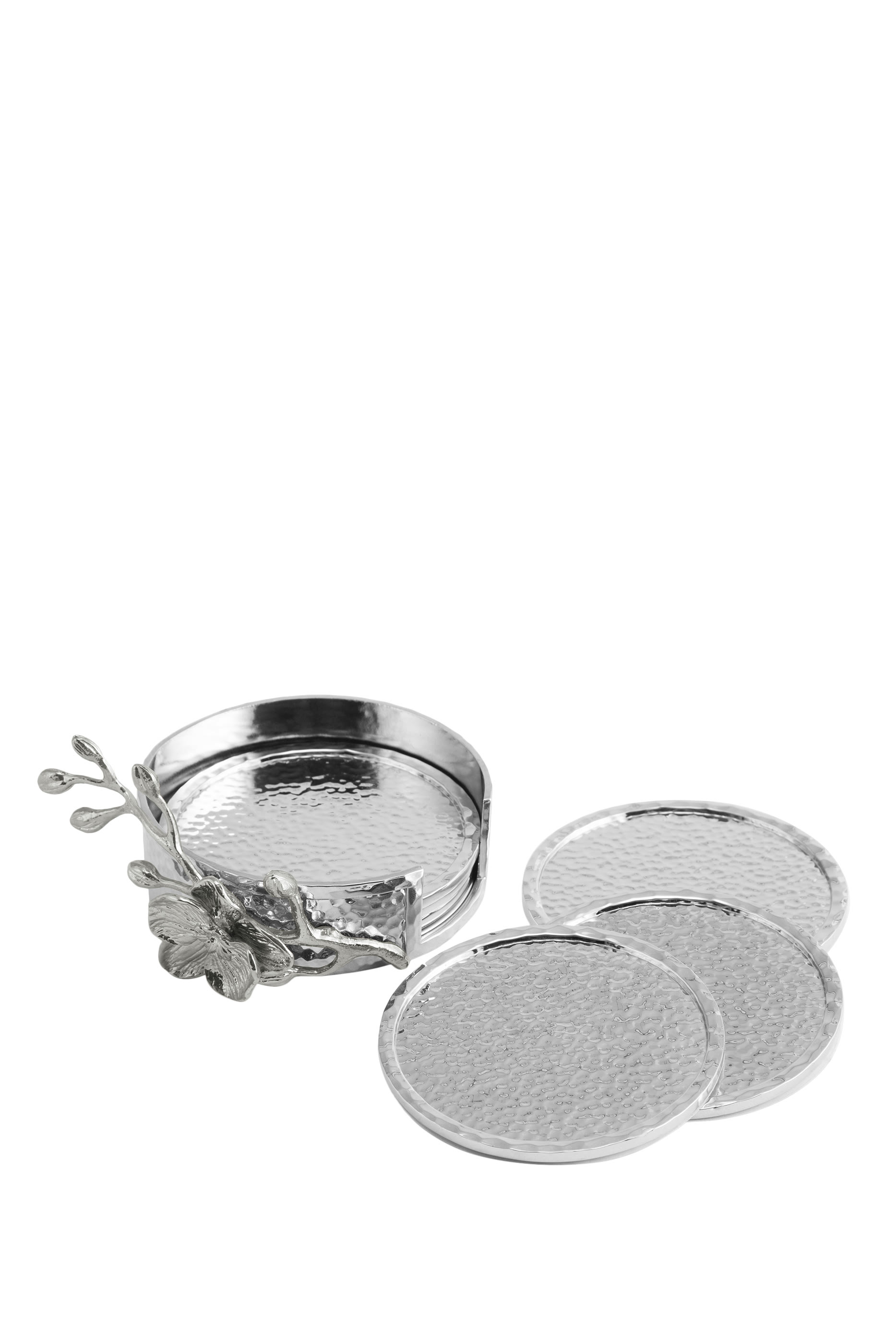 مجموعة قواعد أكواب مزينة بزهور أوركيد بيضاء