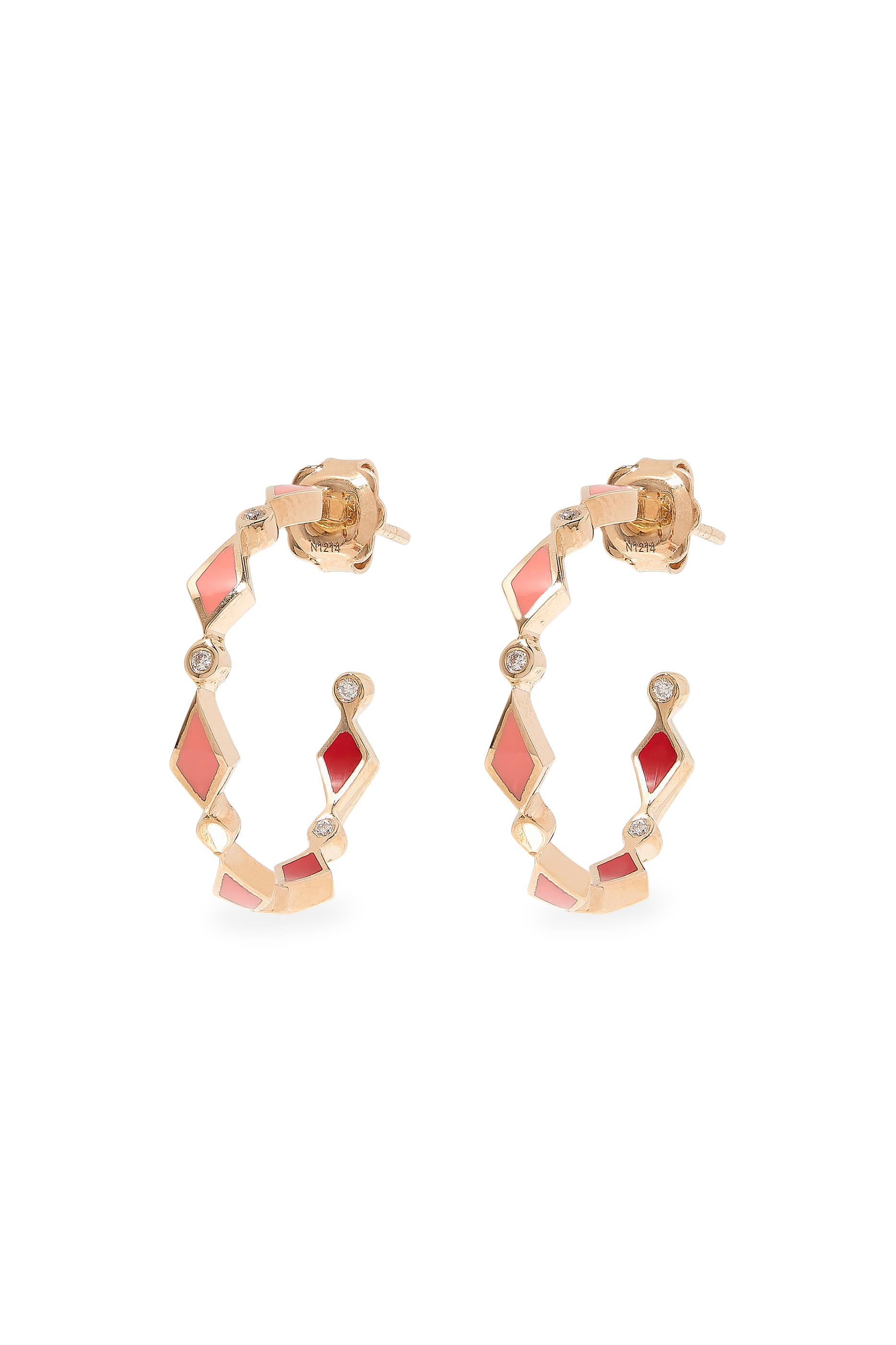 Mosaic Single Hoops Earrings, 18k Rose Gold & Diamonds, Enamel