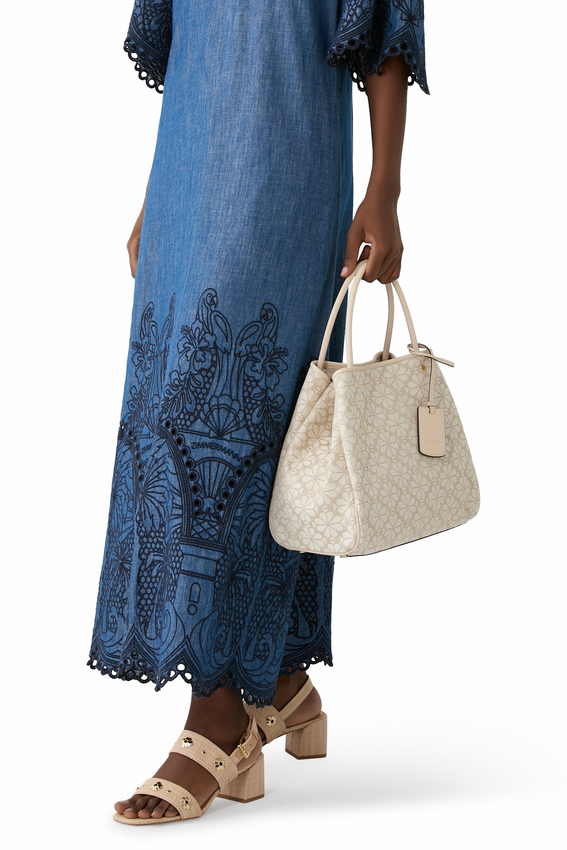 حقيبة يد متوسطة بنقشة زهور بالشكل البستوني null