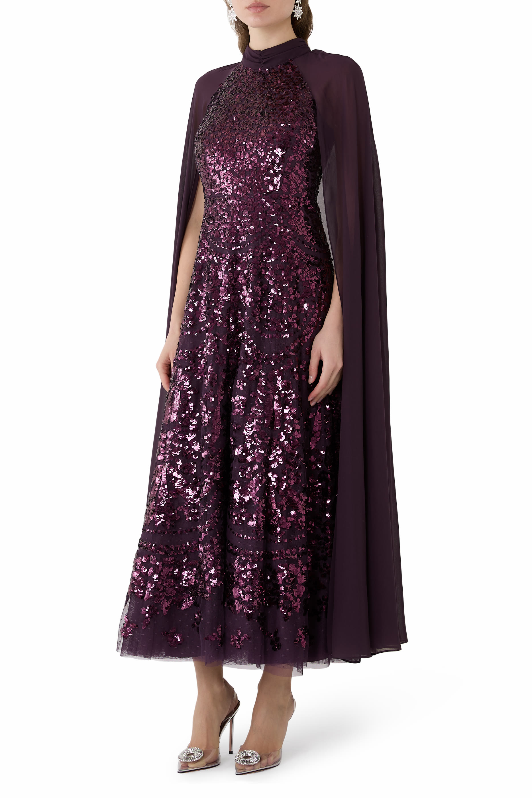 فستان سهرة شاندلير بكاب وقصة بطول الكاحل