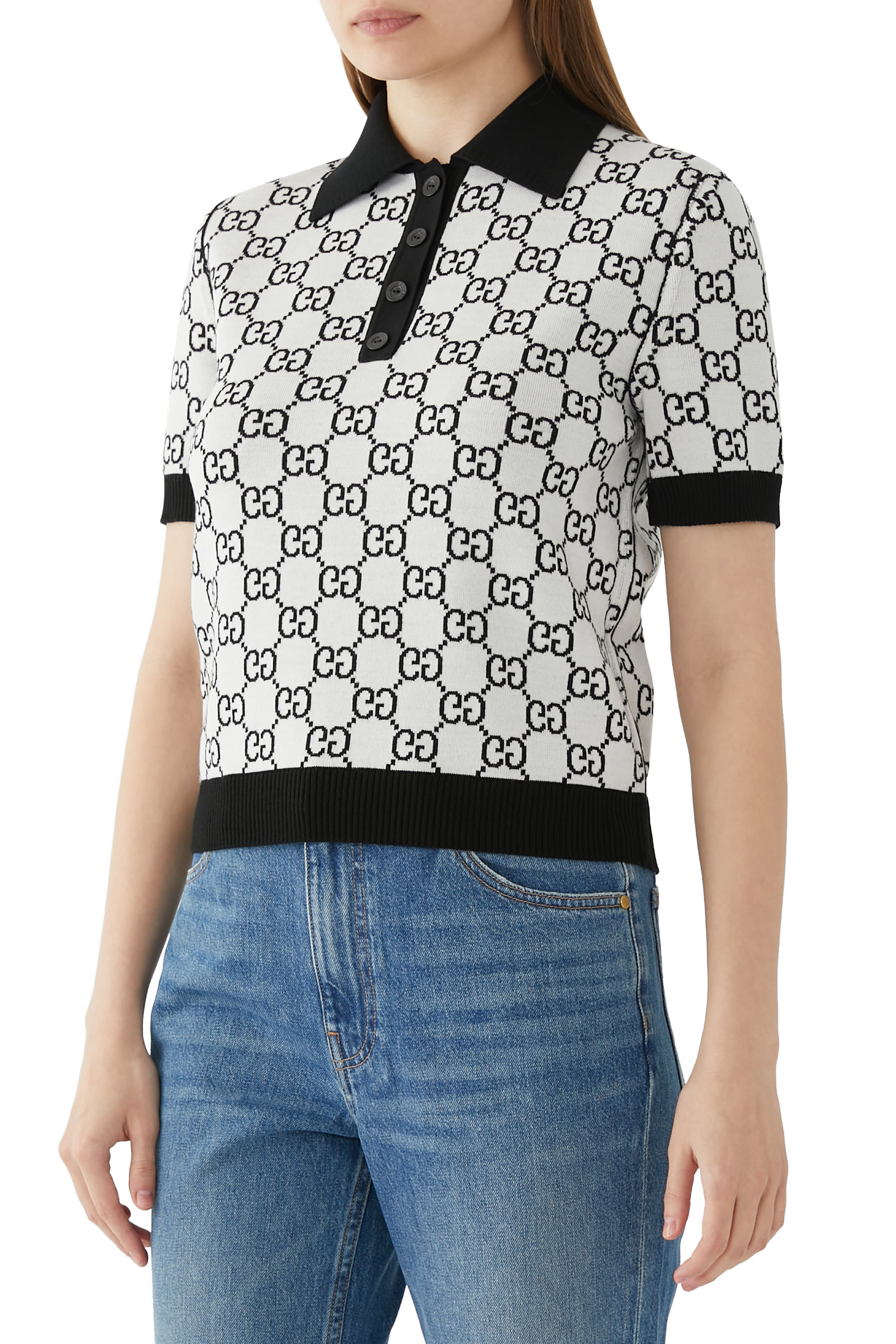 قميص بولو بوجهين ونقشة حرفي شعار الماركة صوف جاكار