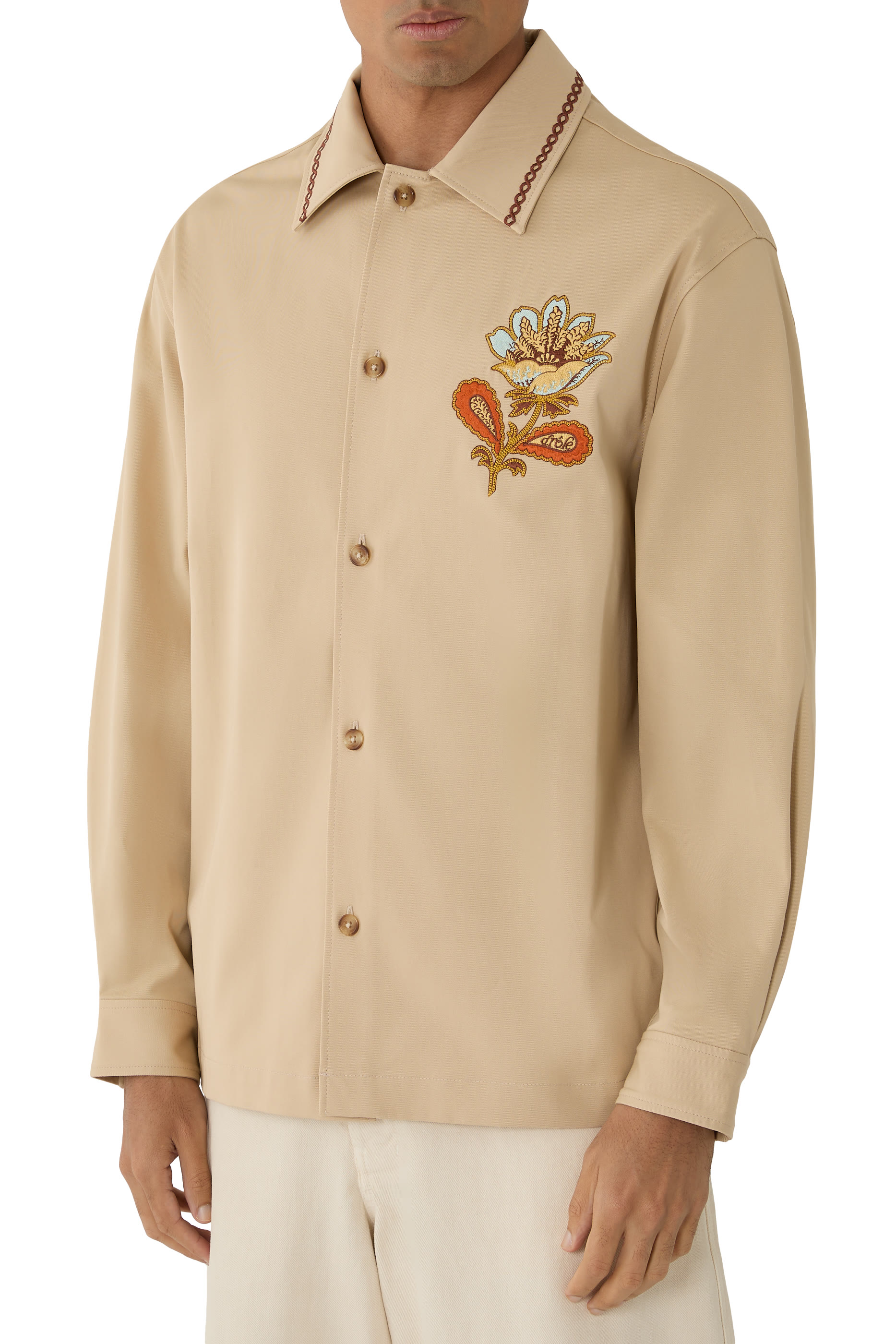 قميص بنمط جاكيت بزهور مطرزة