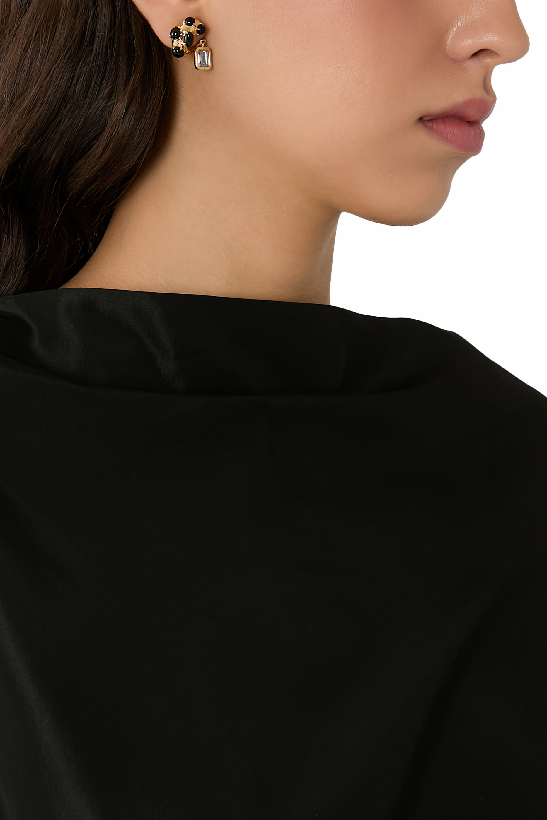 أقراط نانو مرصعة بكريستال ولؤلؤ أسود، فضة إسترلينية 925