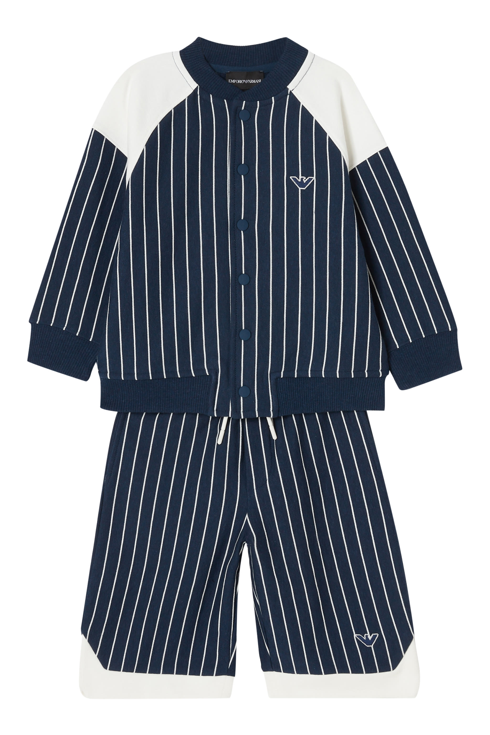 سويت شيرت بيسبول مخطط بأزرار كبس مزين بشعار الماركة للأطفال