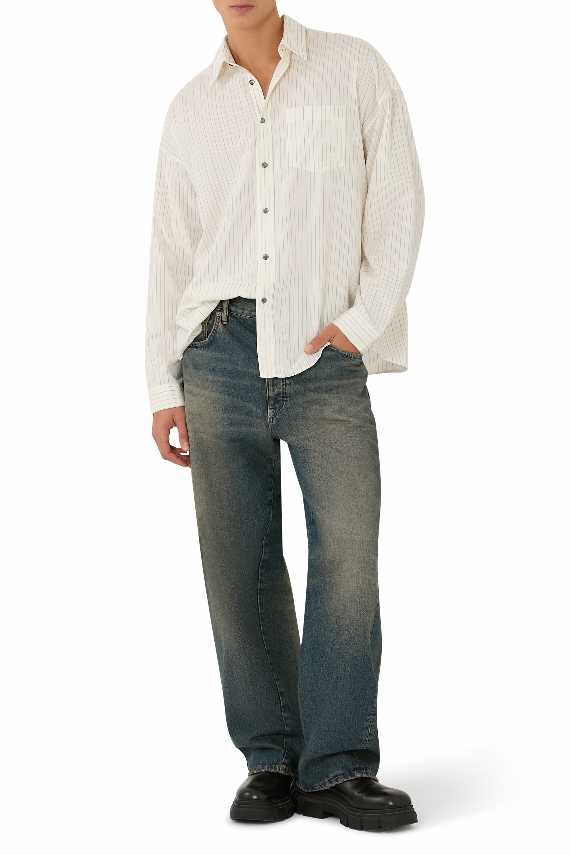 بنطال بقصة واسعة بتصميم ملفوف دنيم