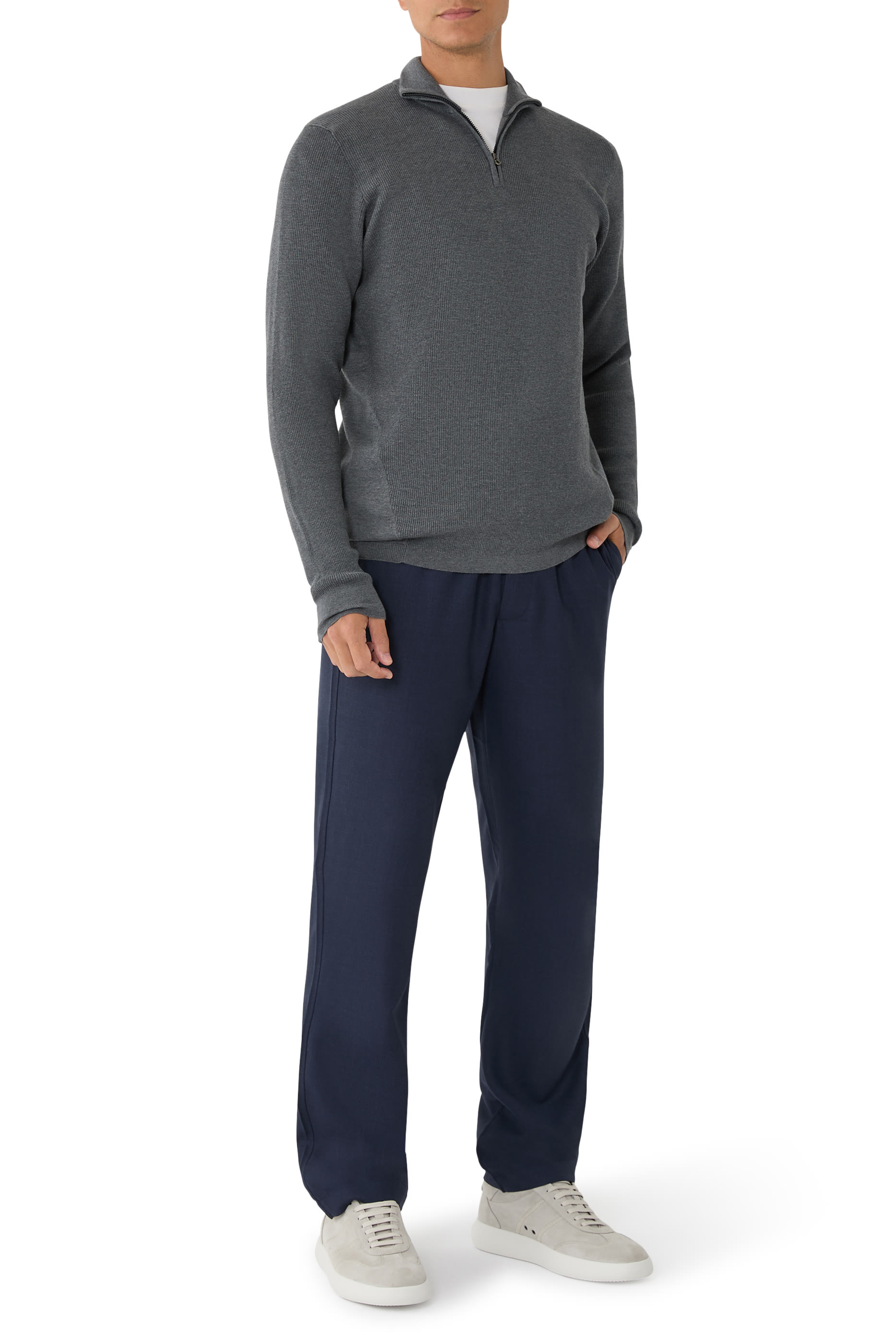 كنزة بياقة عالية ونصف سحاب نسيج متشابك