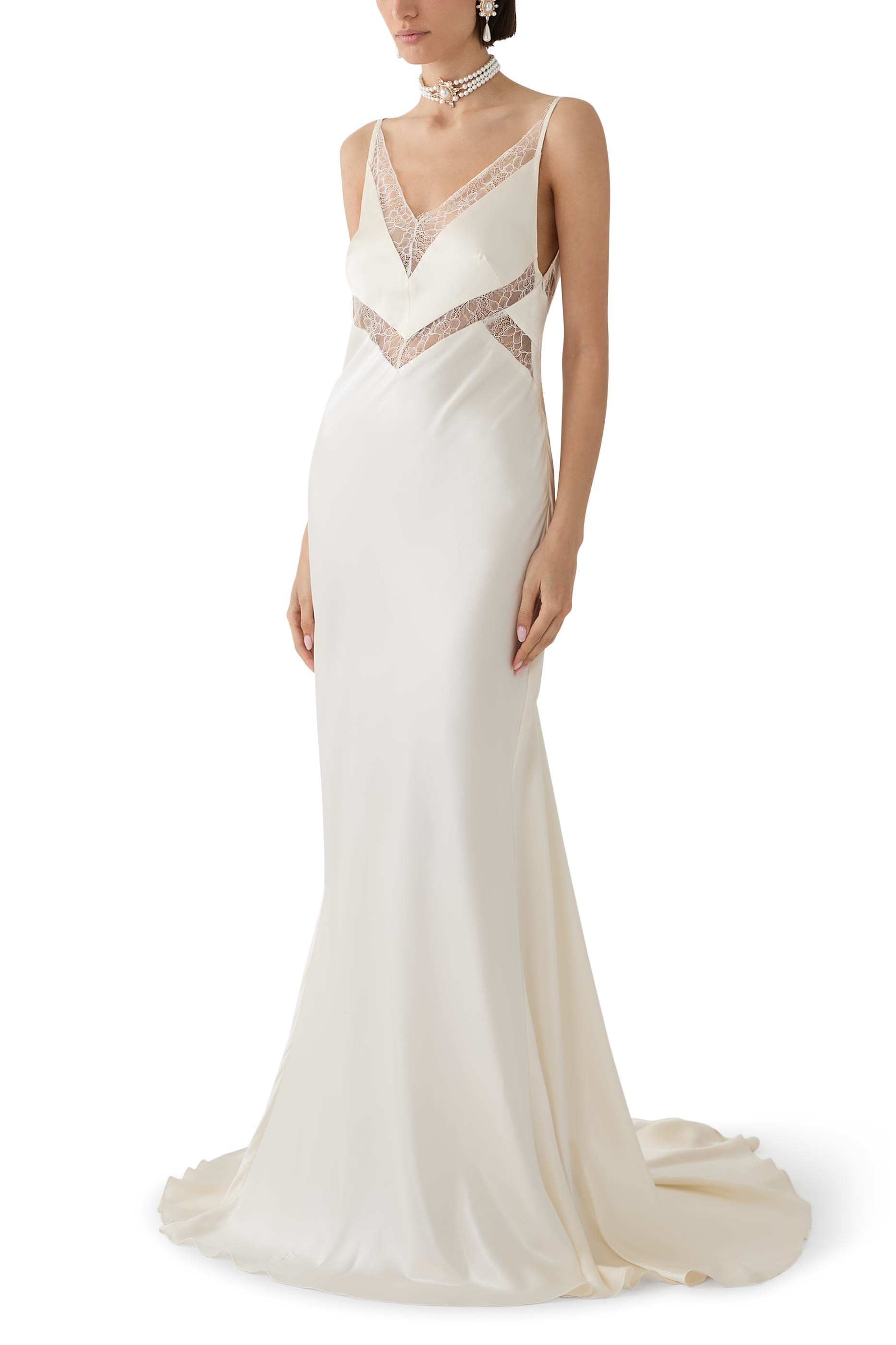 فستان لا لون كومولوس طويل حرير ودانتيل