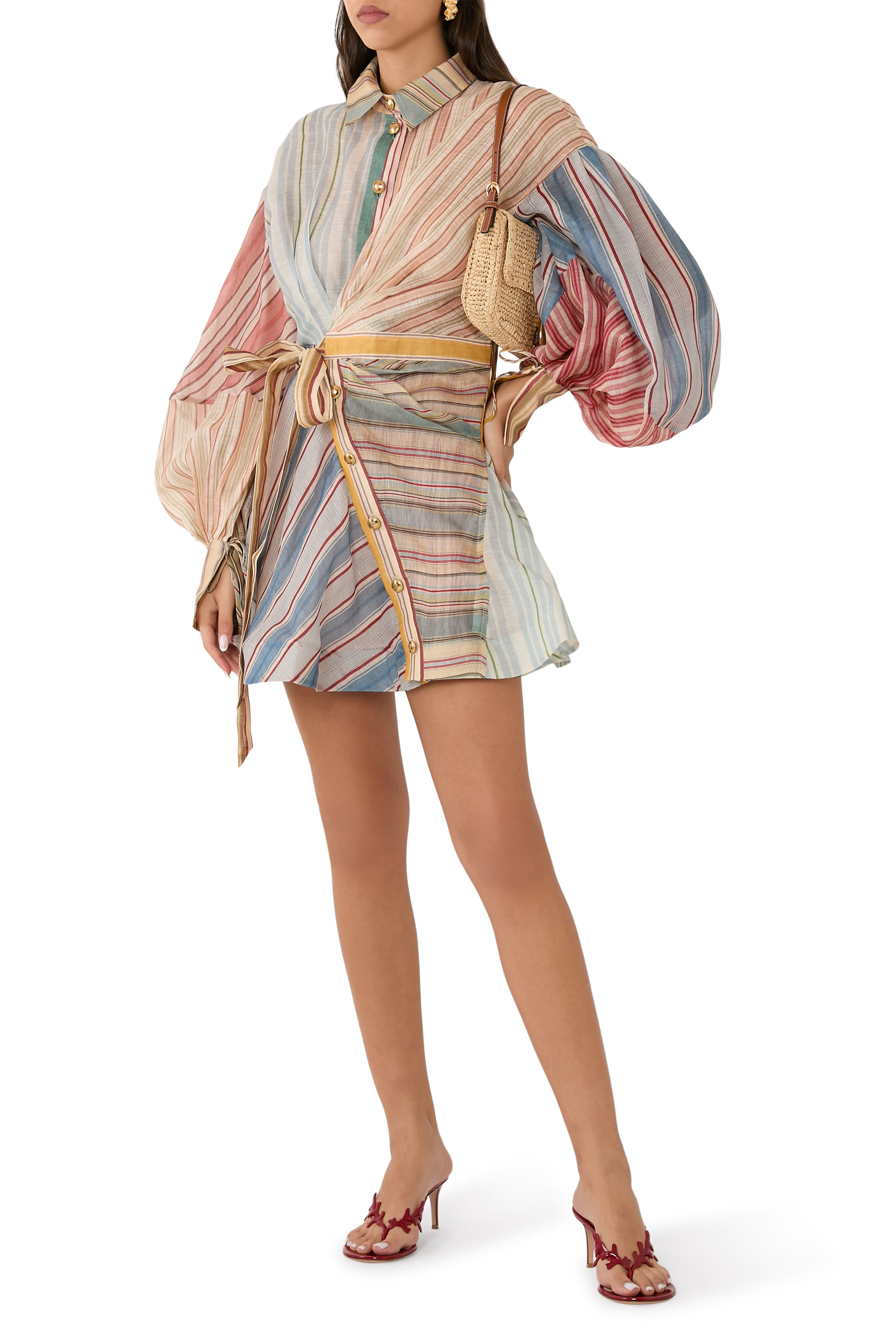 فستان ريبالين قصير بنقشة مخططة