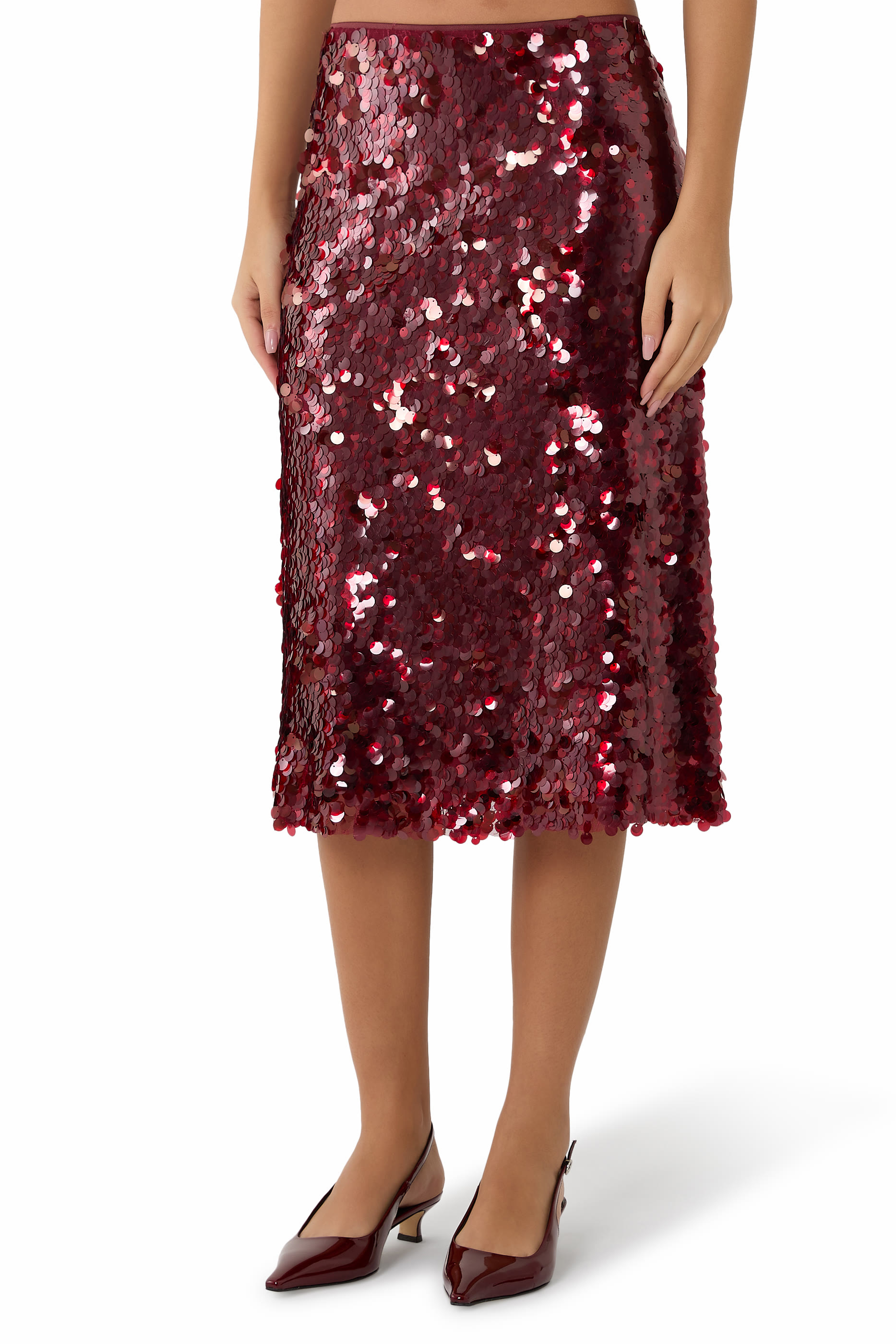 تنورة بقصة مائلة مزينة بترتر