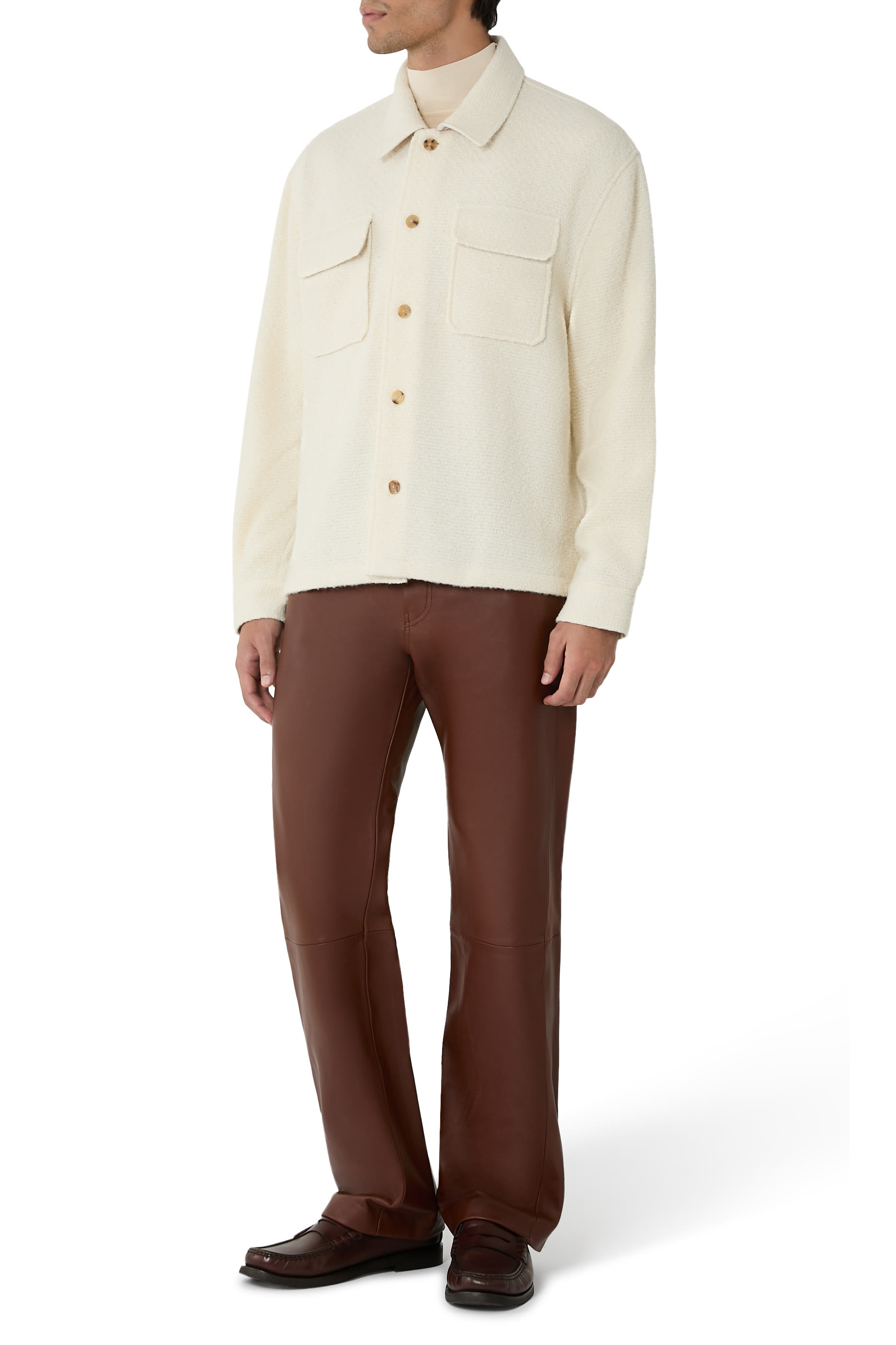 بنطال دنيم بقصة ساق مستقيمة جلد طبيعي