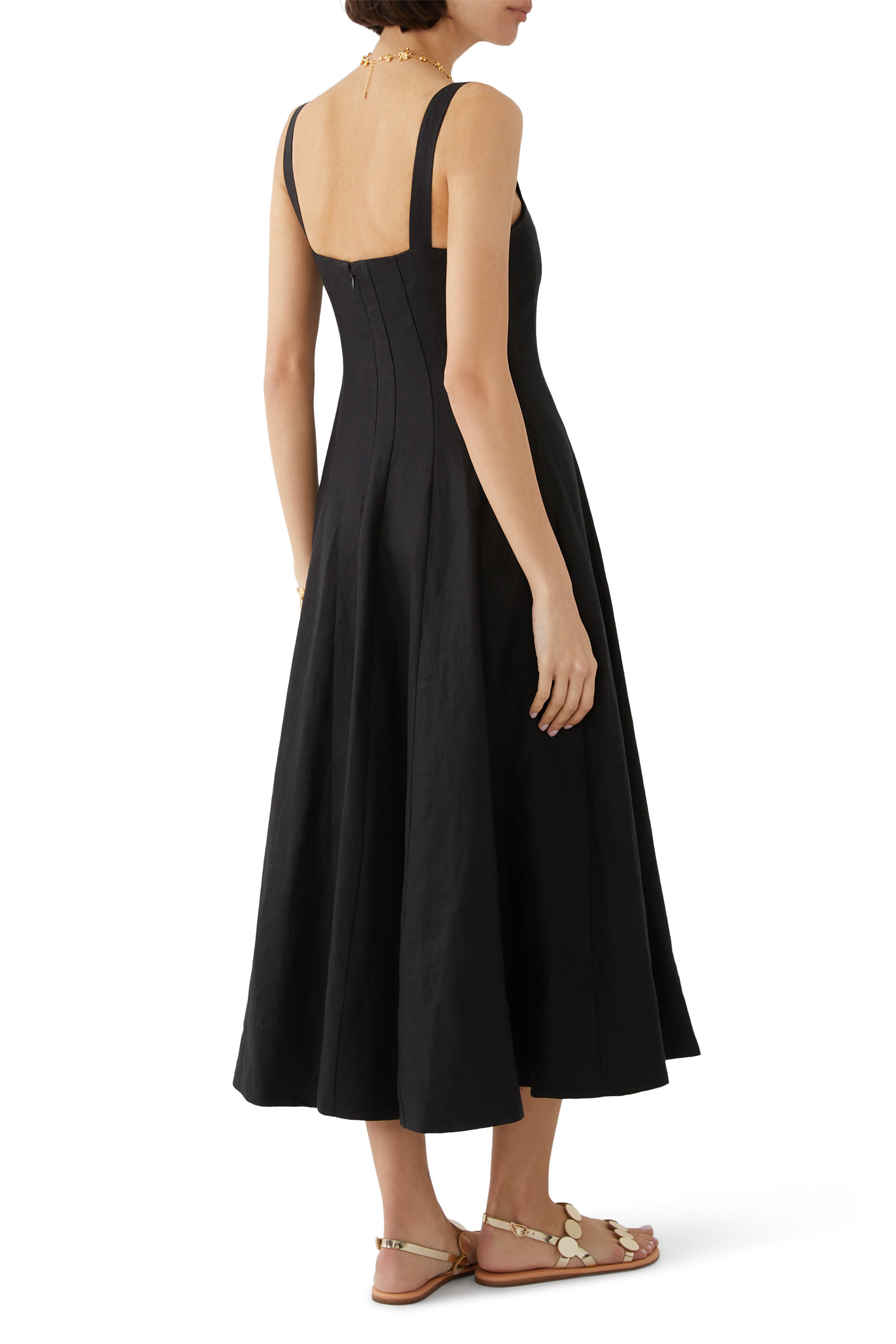 فستان كوربيير متوسط الطول بطيات كتان null