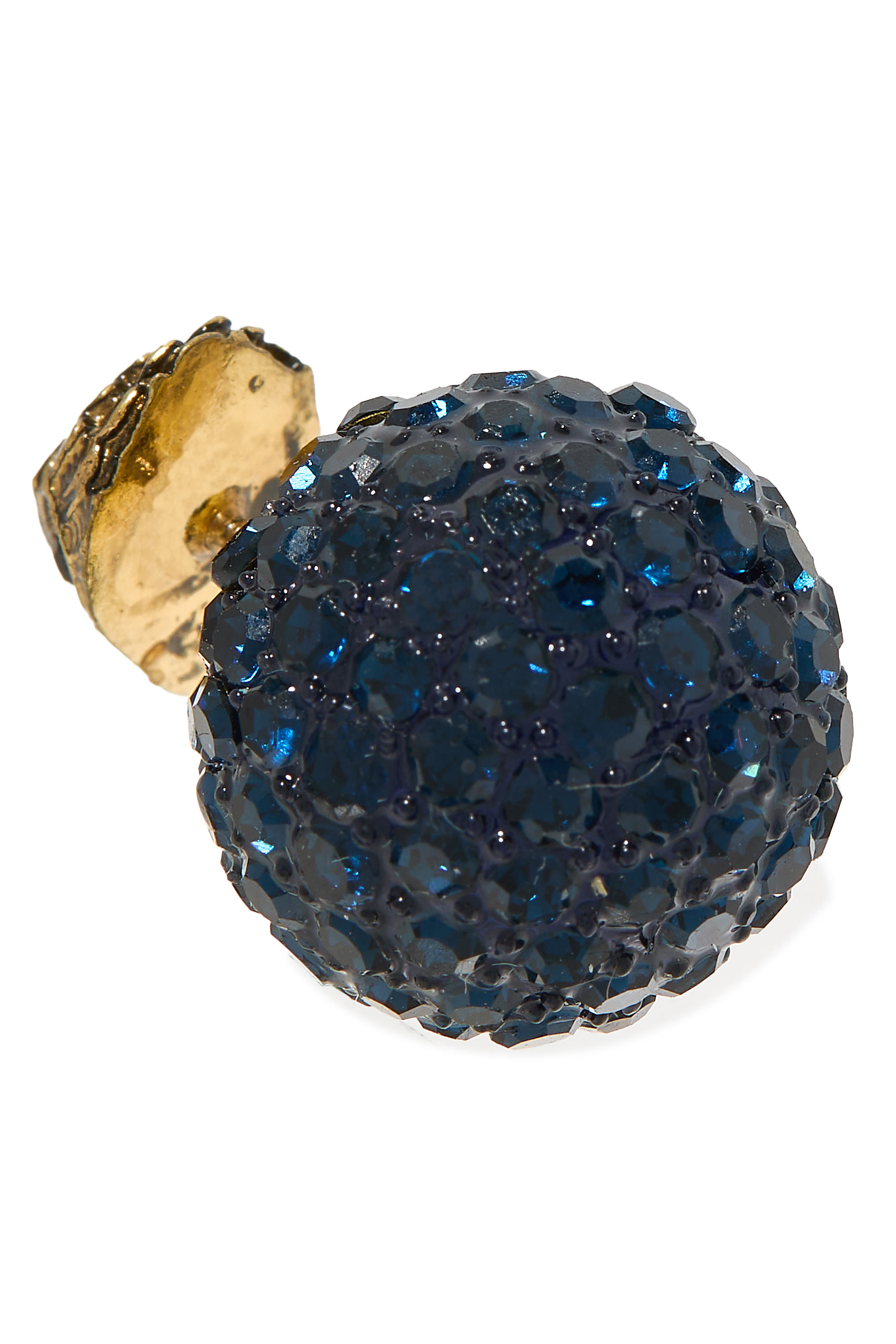 أقراط بتصميم دائري بشعار الماركة نحاس مرصع بالكريستال