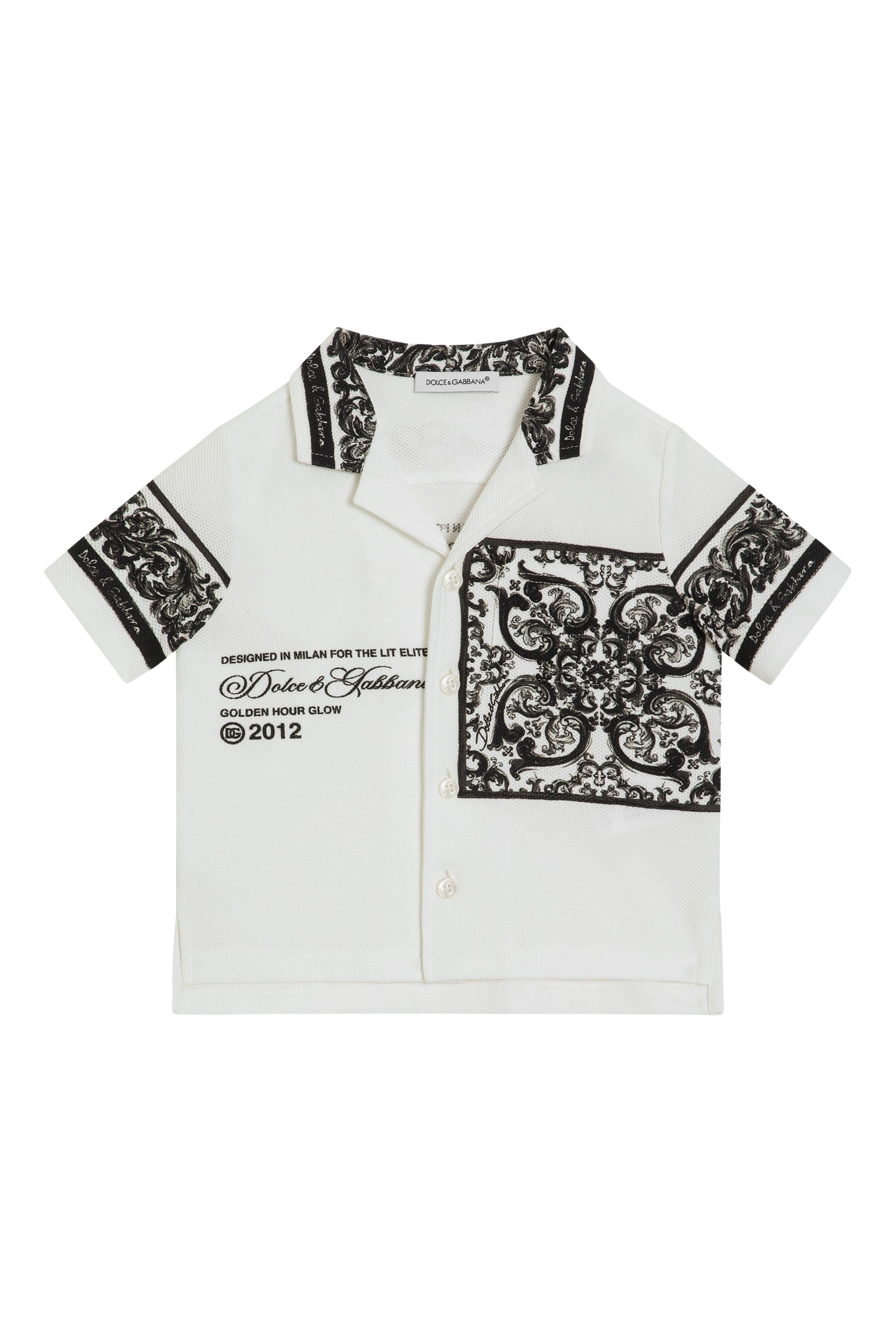 قميص دوبل بيكيه بأكمام قصيرة وطبعة مايوليكا للأطفال