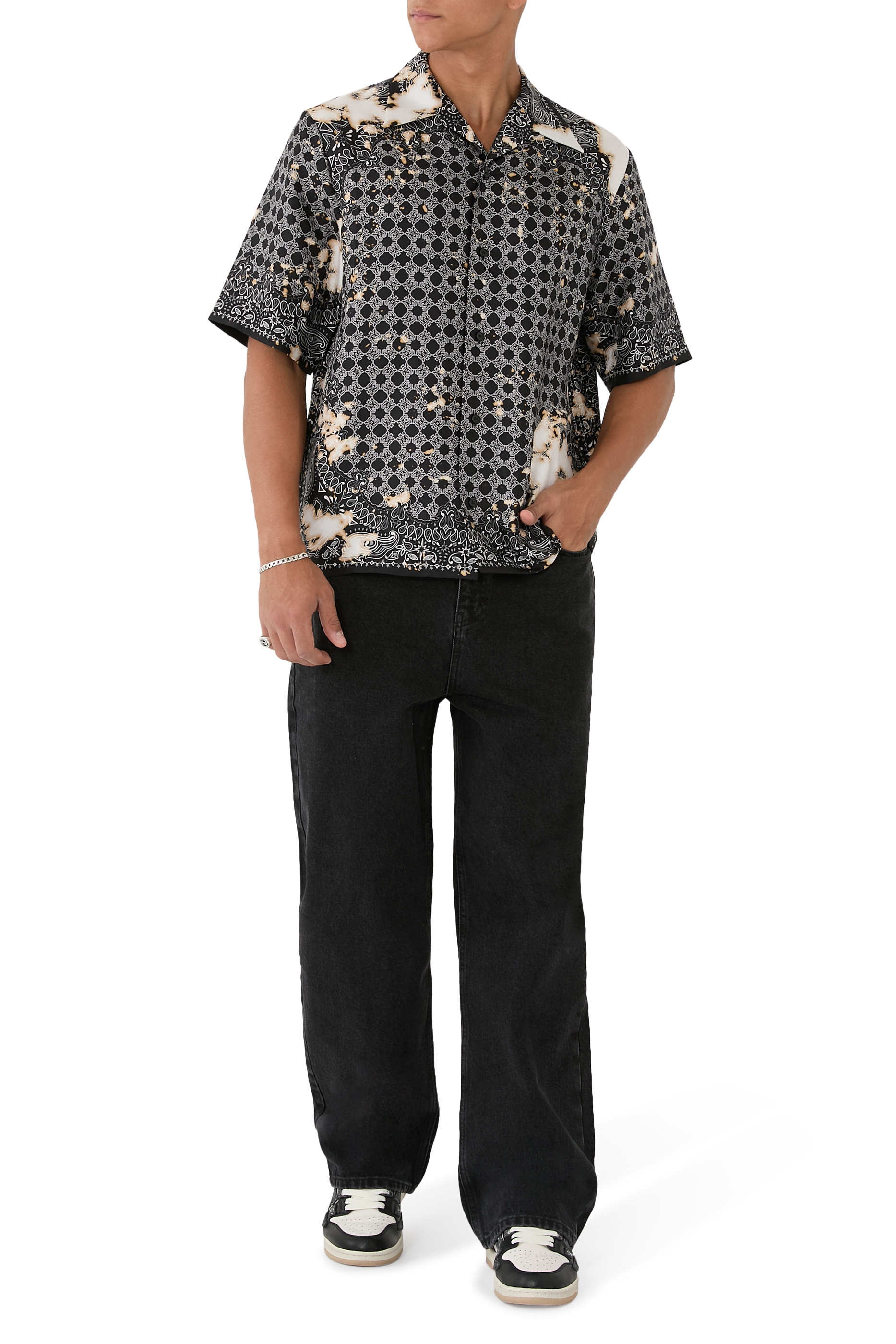 قميص بولينغ بطبعة باندانا بتأثير مبيض  