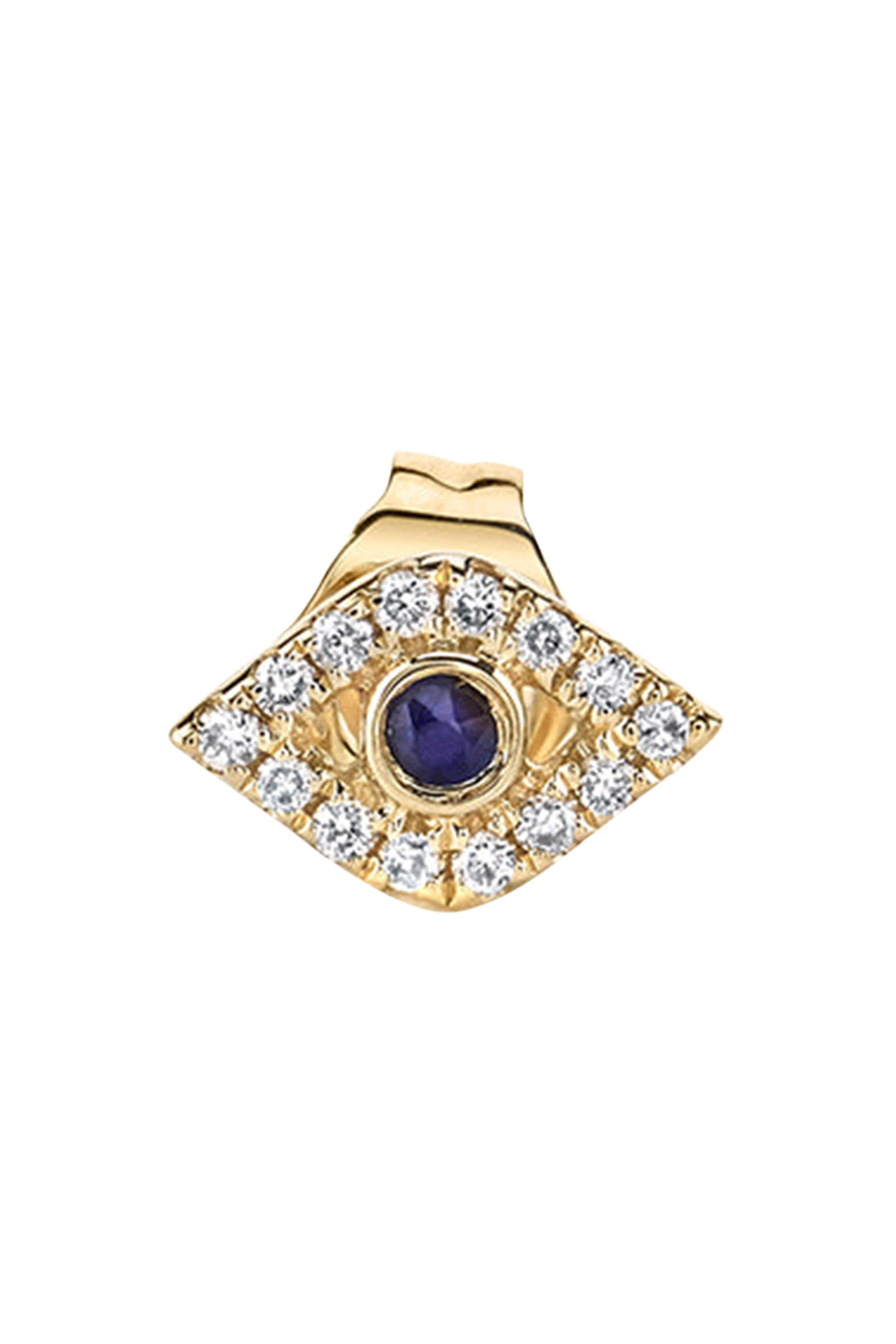 قرط صغير منفرد بتصميم عين حسود مرصع بالماس واللازورد ذهب أصفر عيار 14